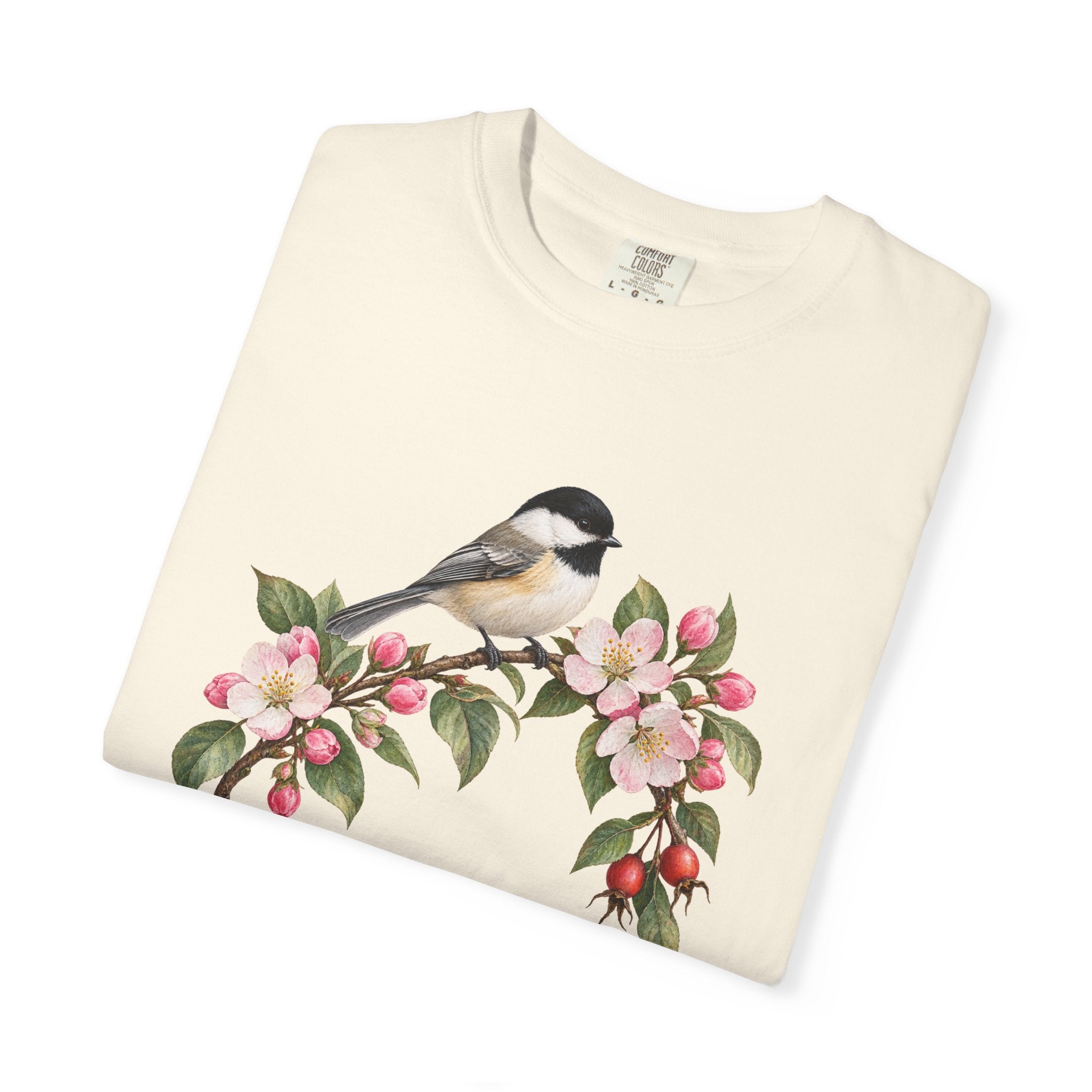 Chickadee & Apple Blossom T-Shirt — Garment-Dyed Cotton