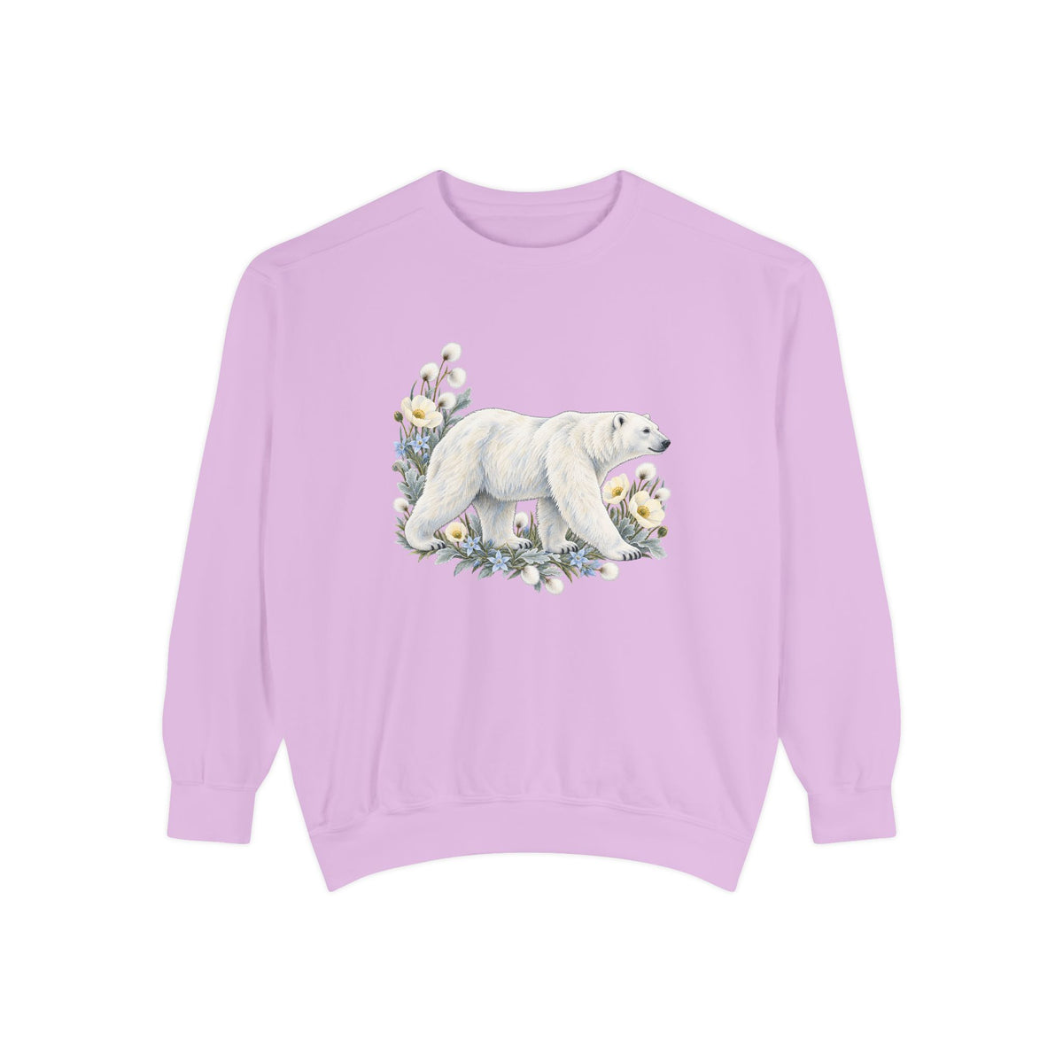 Polar Bear & Arctic Blooms Sweatshirt — Garment-Dyed Fleece