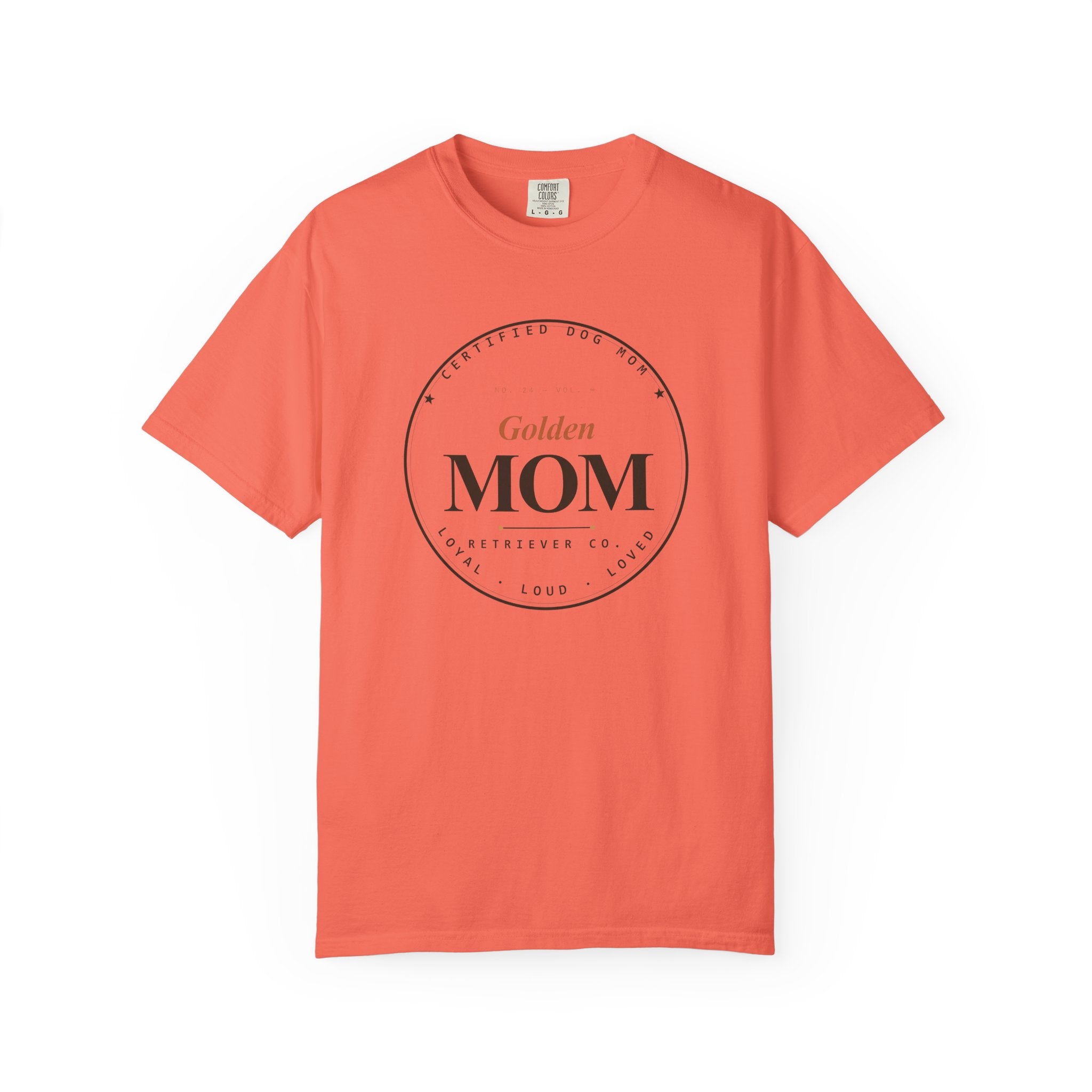 Certified Dog Mom Golden Retriever badge shirt lifestyle mockup