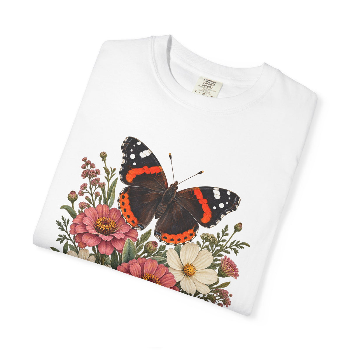 Red Admiral & Zinnia T-Shirt — Garment-Dyed Cotton