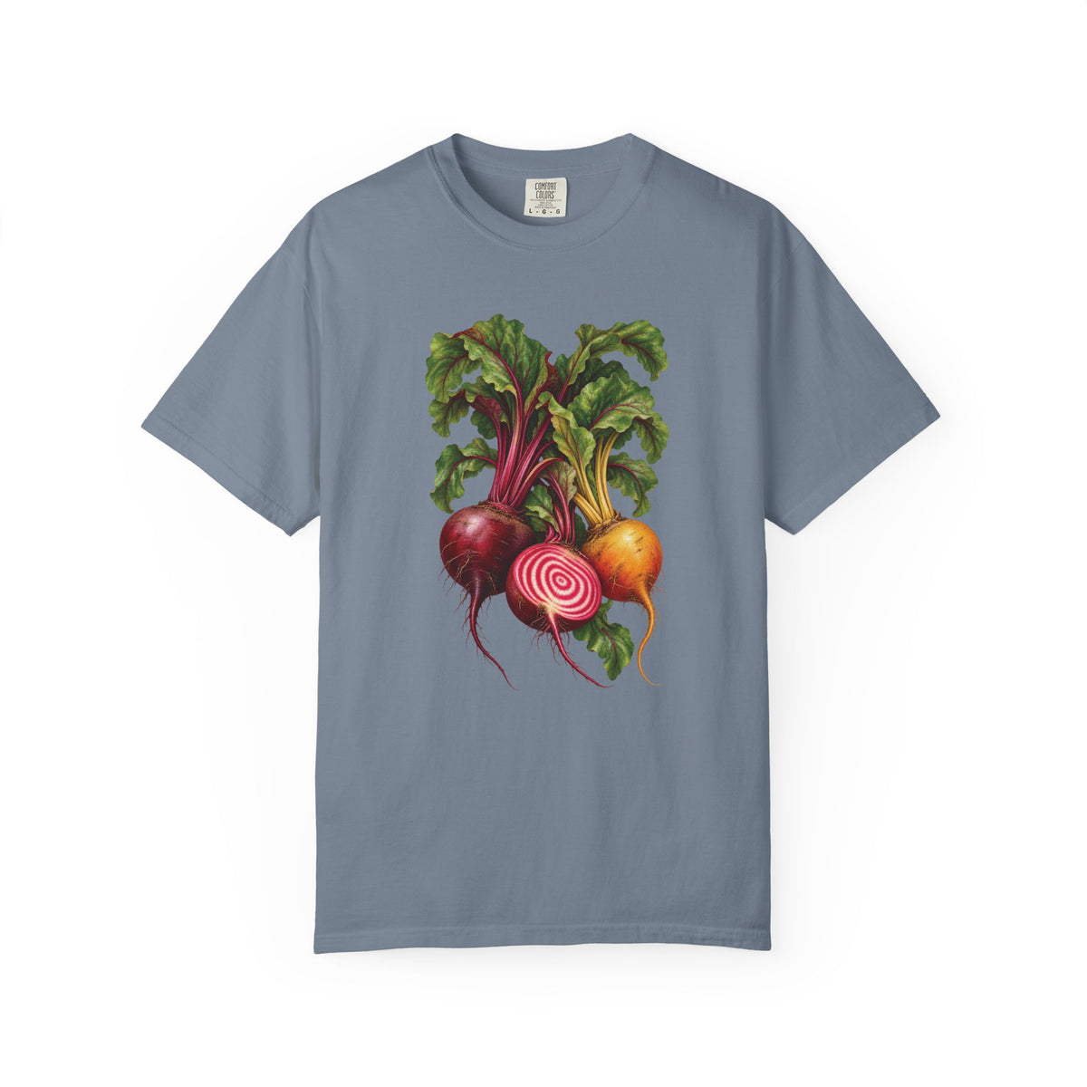 Heirloom beet T-shirt in Blue Jean, front view