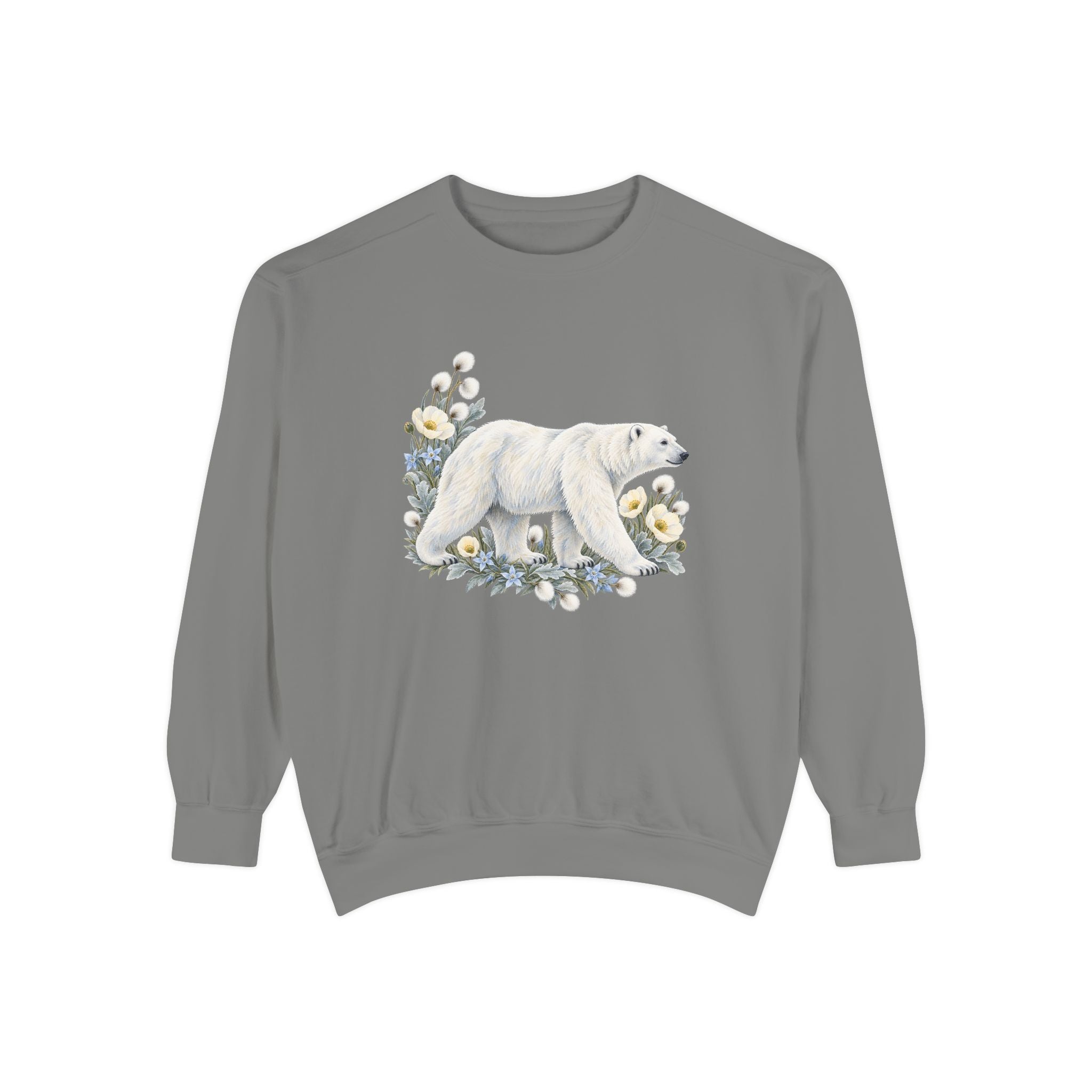 Polar Bear & Arctic Blooms Sweatshirt — Garment-Dyed Fleece