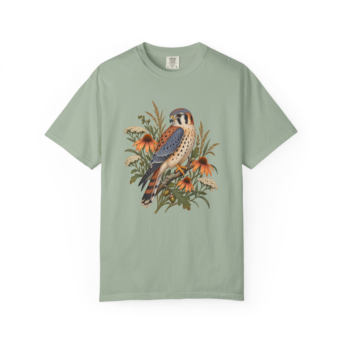 American Kestrel & Coneflower T-Shirt — Garment-Dyed Cotton