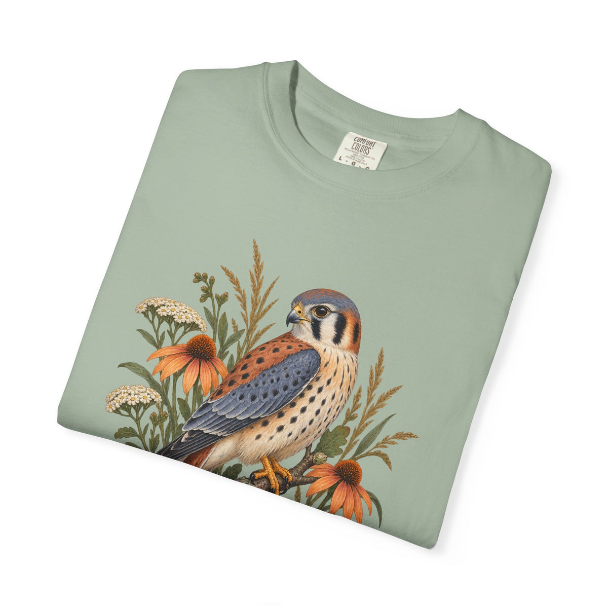 American Kestrel & Coneflower T-Shirt — Garment-Dyed Cotton