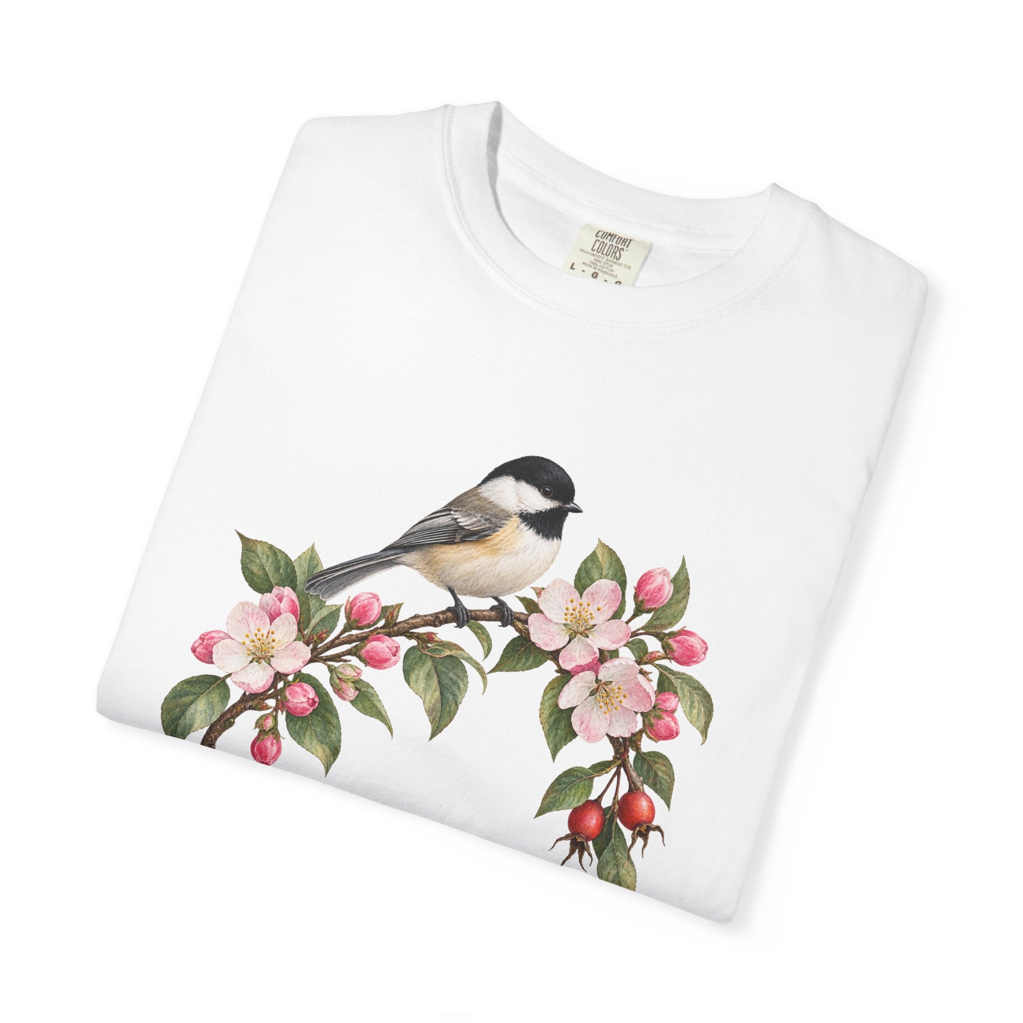 Chickadee & Apple Blossom T-Shirt — Garment-Dyed Cotton