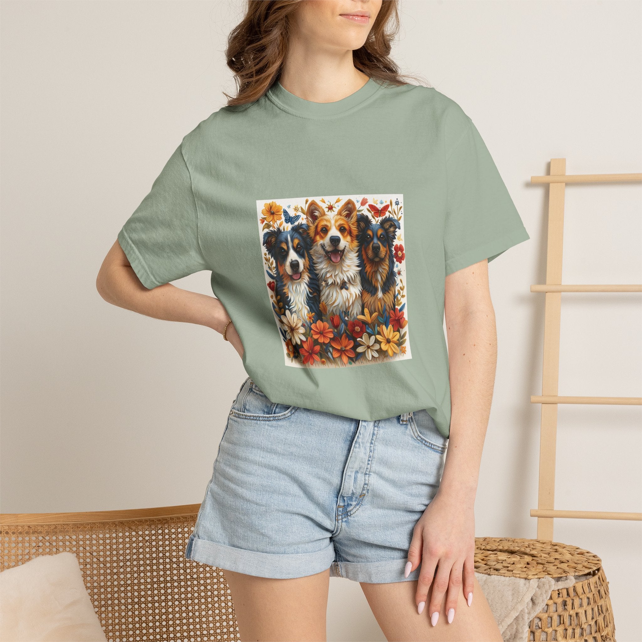 Dog Lover - Floral Three Dogs Tee