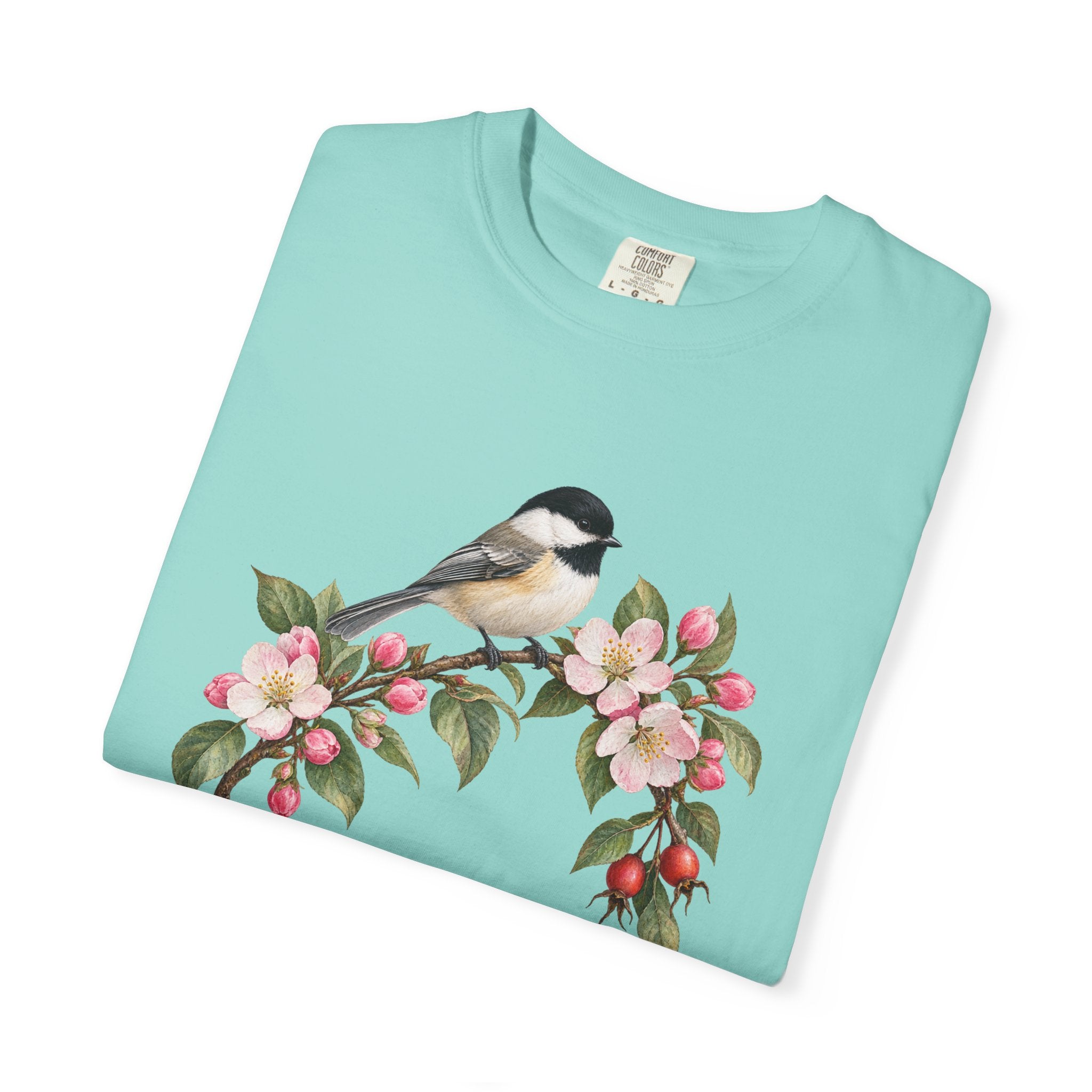Chickadee & Apple Blossom T-Shirt — Garment-Dyed Cotton