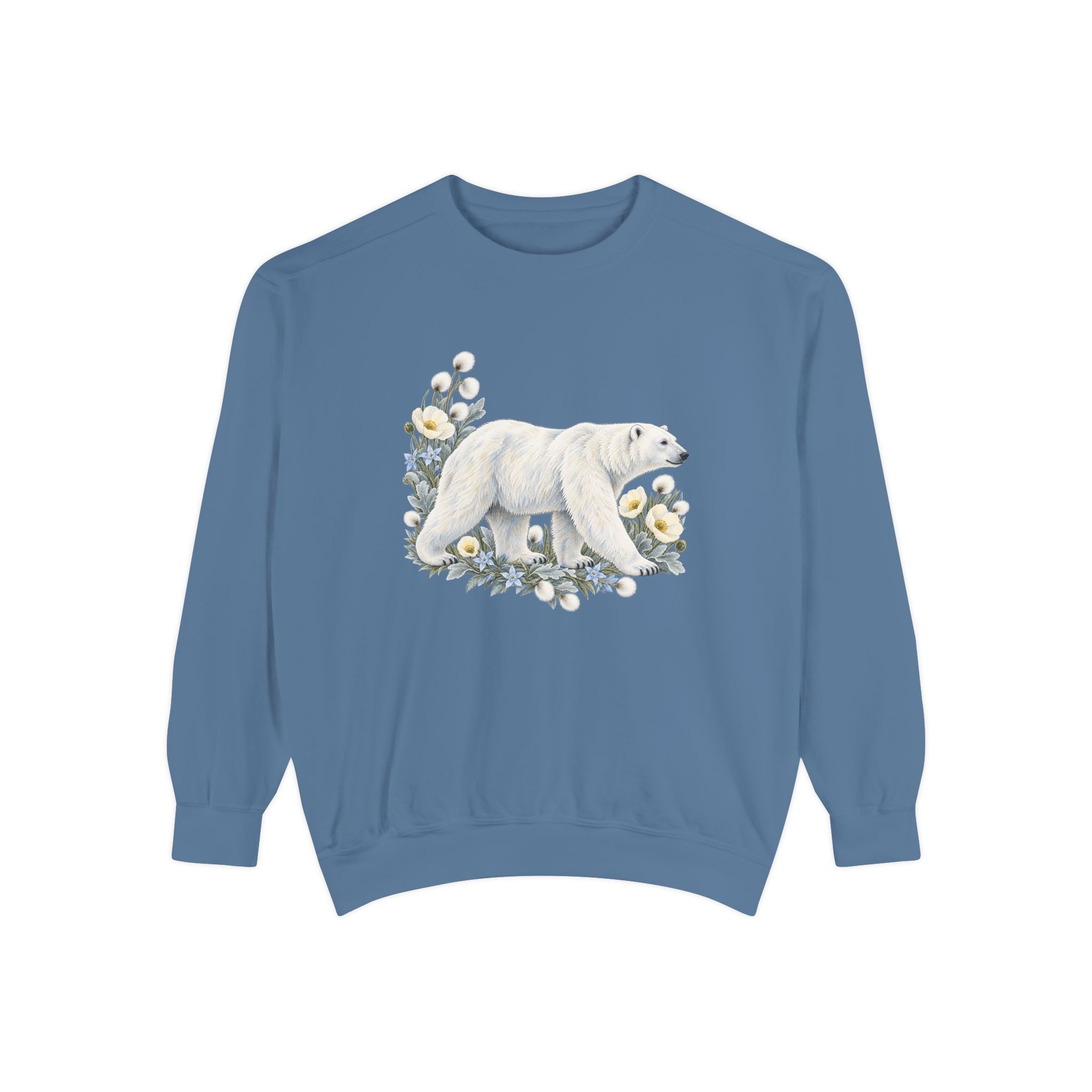 Polar Bear & Arctic Blooms Sweatshirt — Garment-Dyed Fleece
