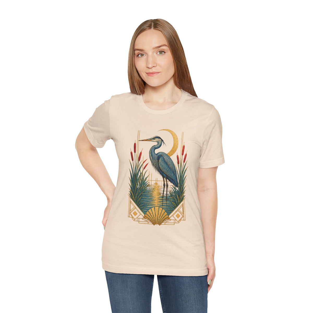 Art Deco Heron & Cattails T-Shirt