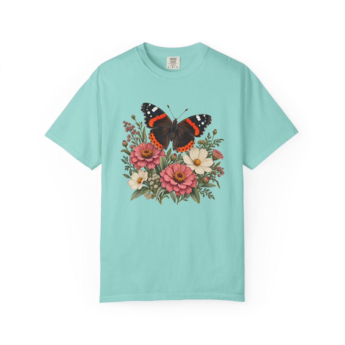 Red Admiral & Zinnia T-Shirt — Garment-Dyed Cotton