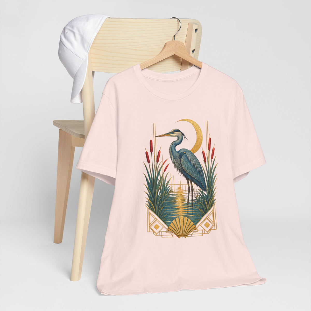 Art Deco Heron & Cattails T-Shirt