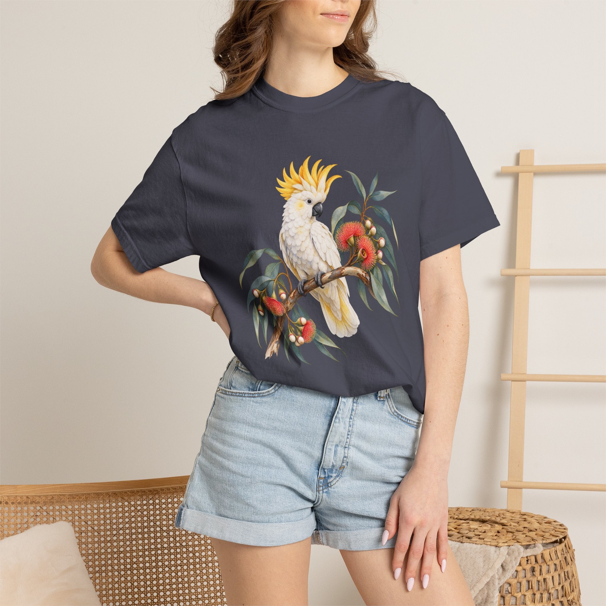 Cockatoo & Gum Blossom T-Shirt — cockatoo illustration on cotton