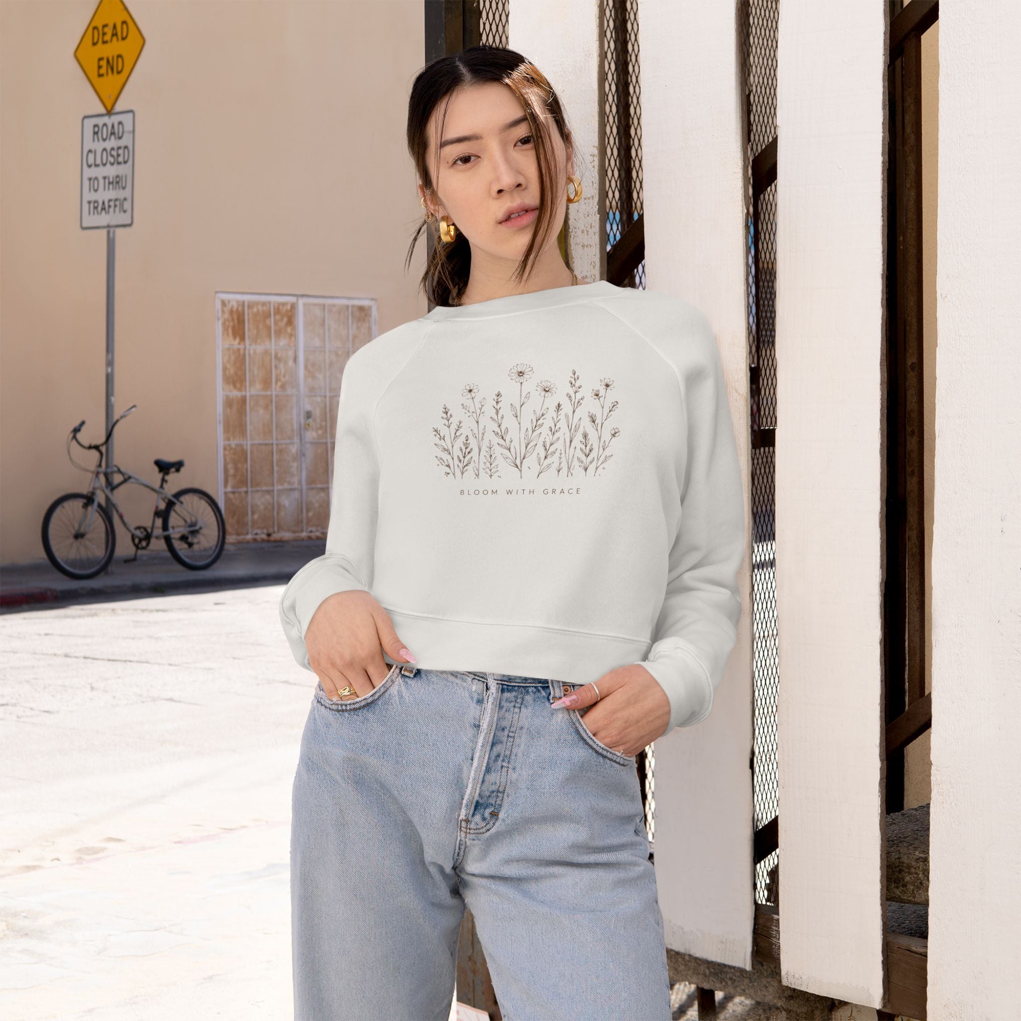 Bloom with Grace — Women's Cropped Fleece Pullover