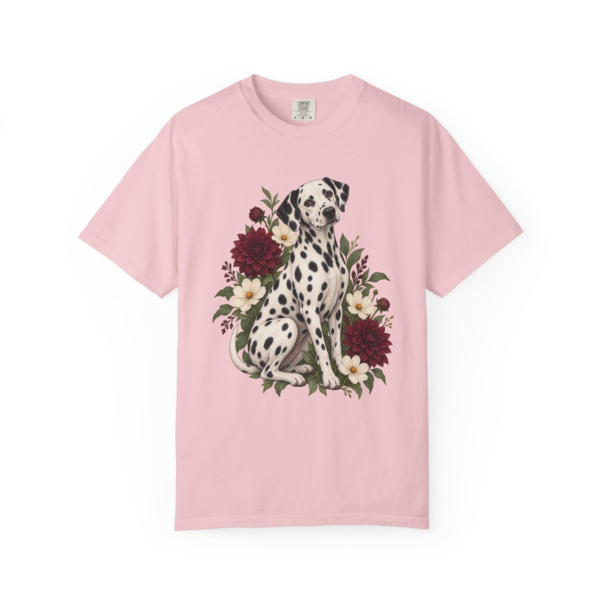 Dalmatian & Dahlia T-Shirt — modelled front view