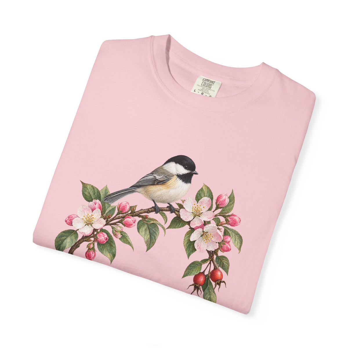 Chickadee & Apple Blossom T-Shirt — Garment-Dyed Cotton