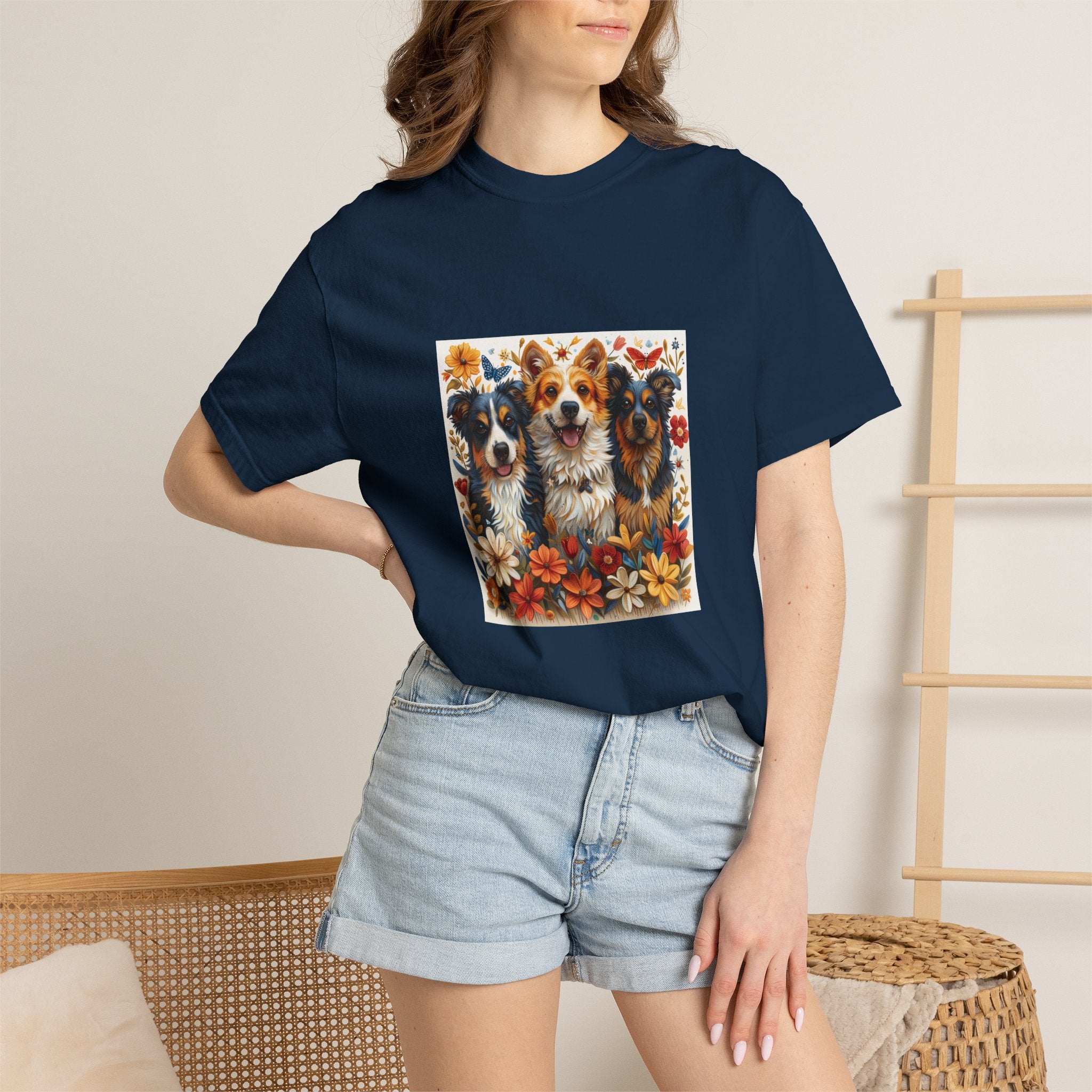 Dog Lover - Floral Three Dogs Tee
