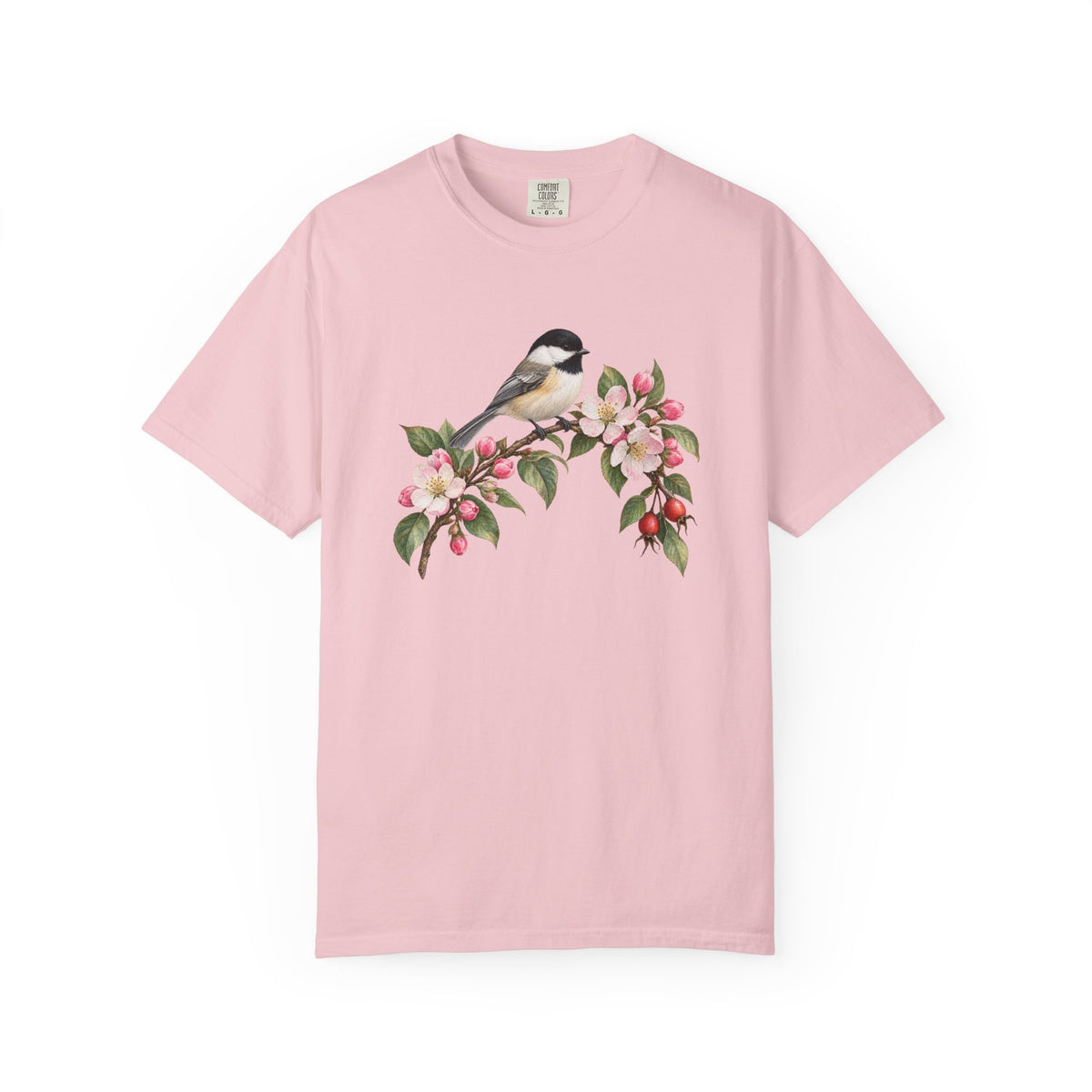 Chickadee & Apple Blossom T-Shirt — Garment-Dyed Cotton