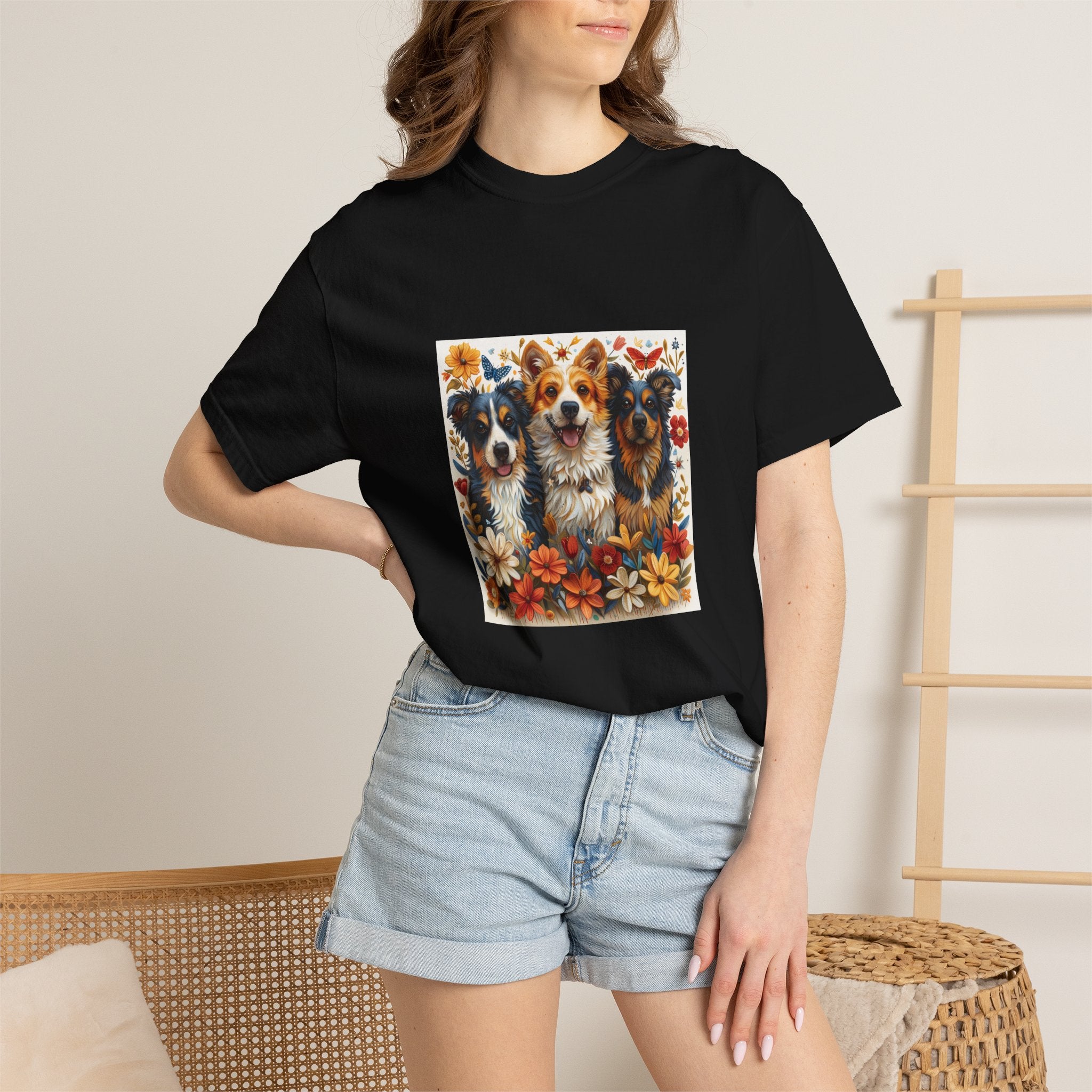 Dog Lover - Floral Three Dogs Tee
