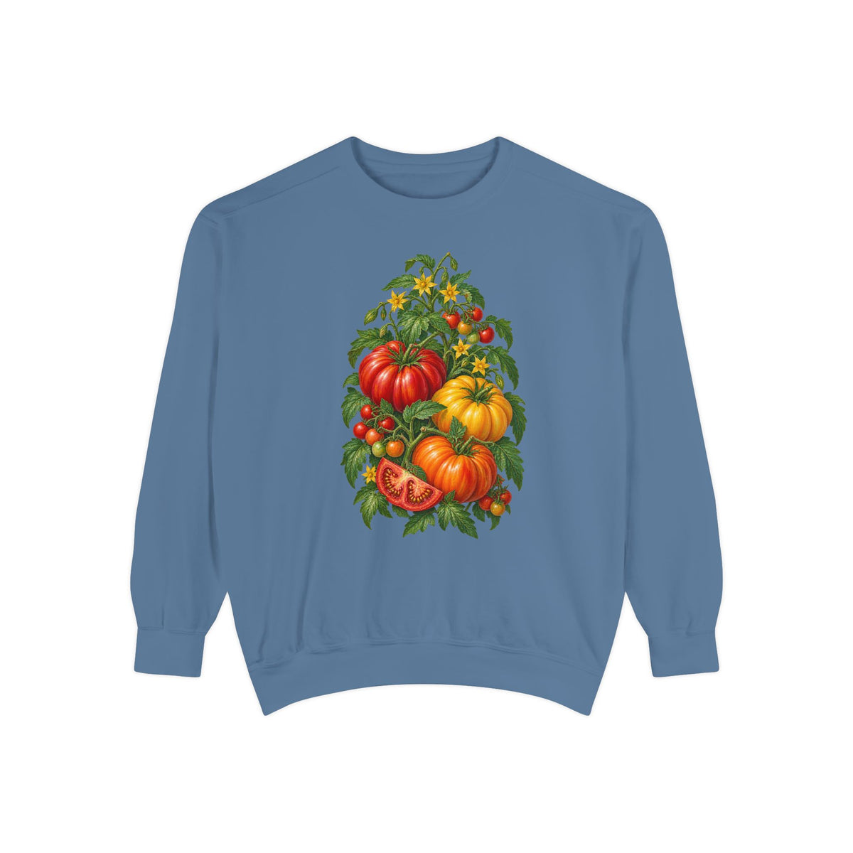 Heirloom tomato sweatshirt in Blue Jean, front view