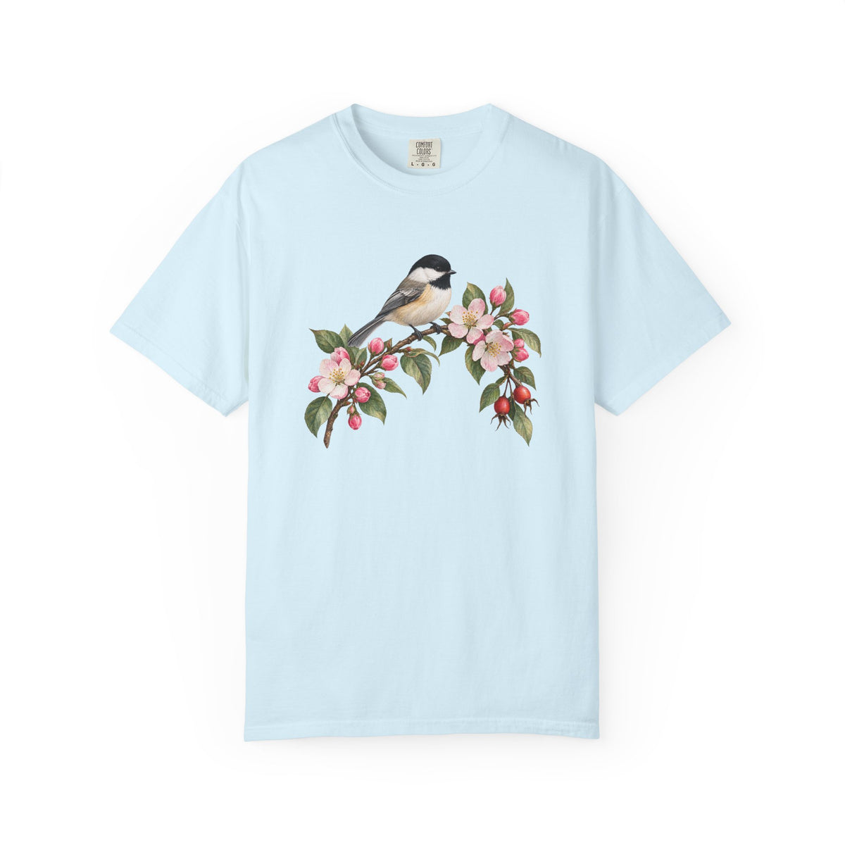 Chickadee & Apple Blossom T-Shirt — Garment-Dyed Cotton