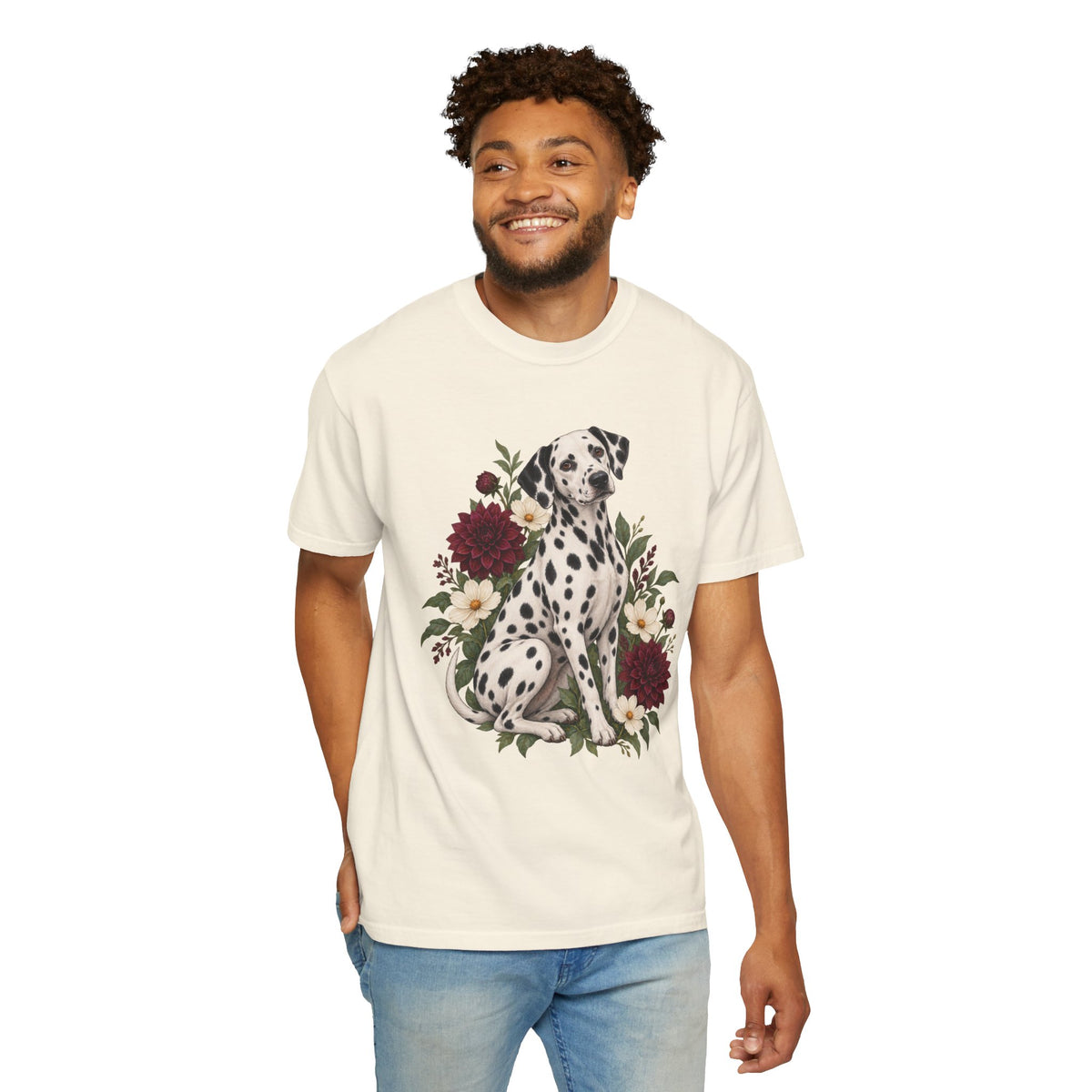 Dalmatian & Dahlia T-Shirt — Garment-Dyed Cotton