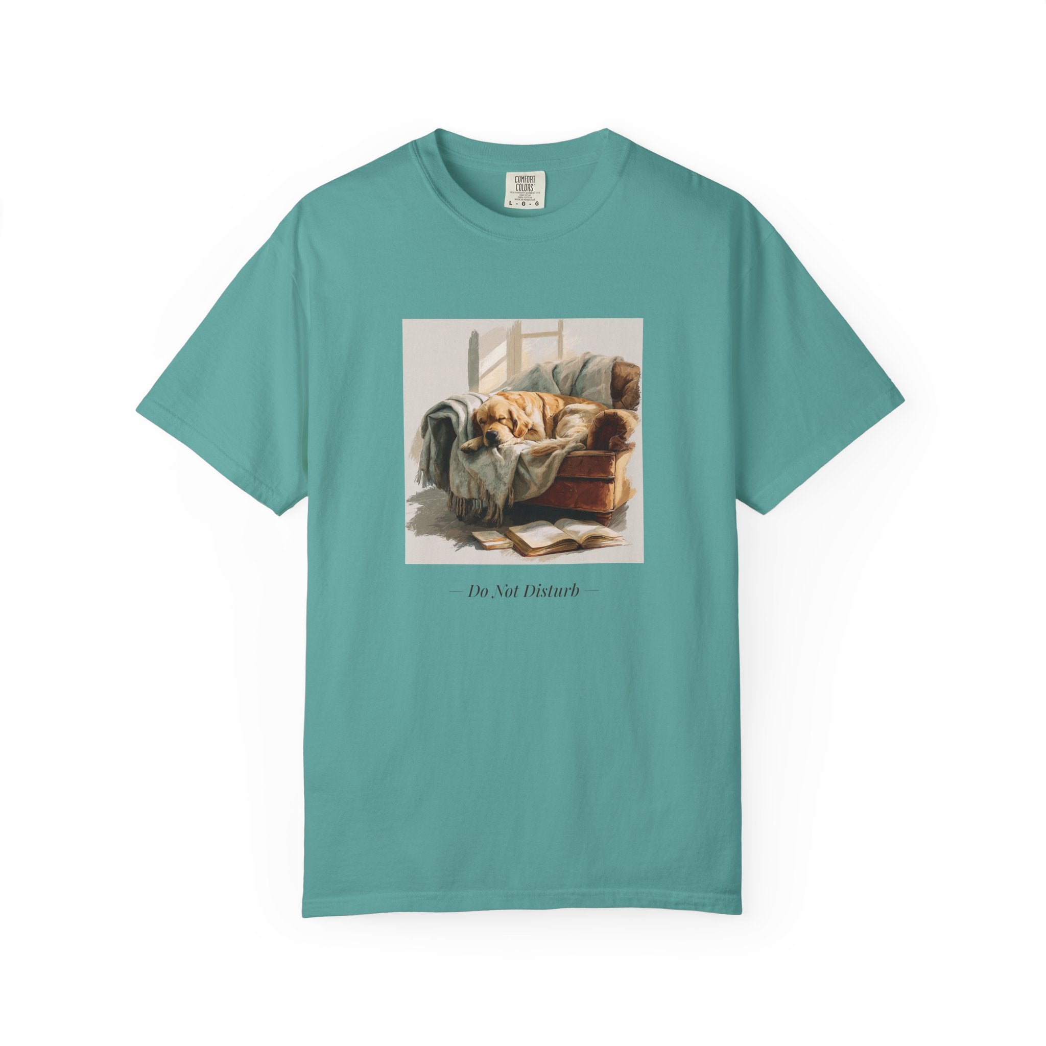 Do Not Disturb cozy Golden Retriever shirt on model