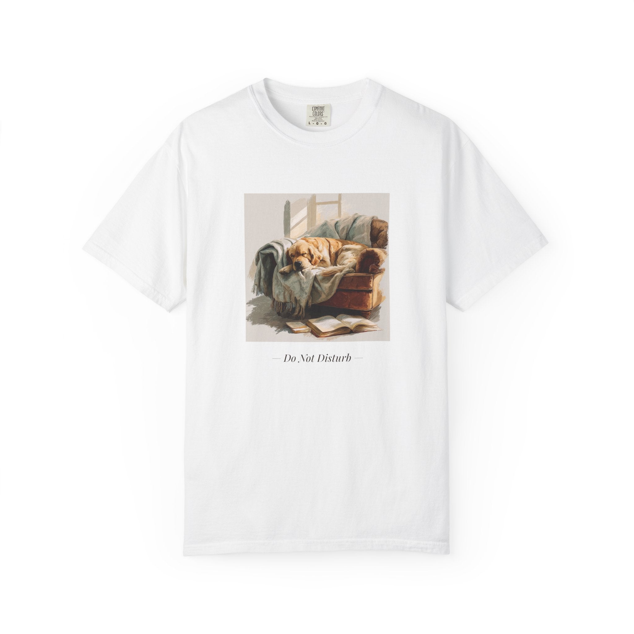 Do Not Disturb cozy Golden Retriever tee front view