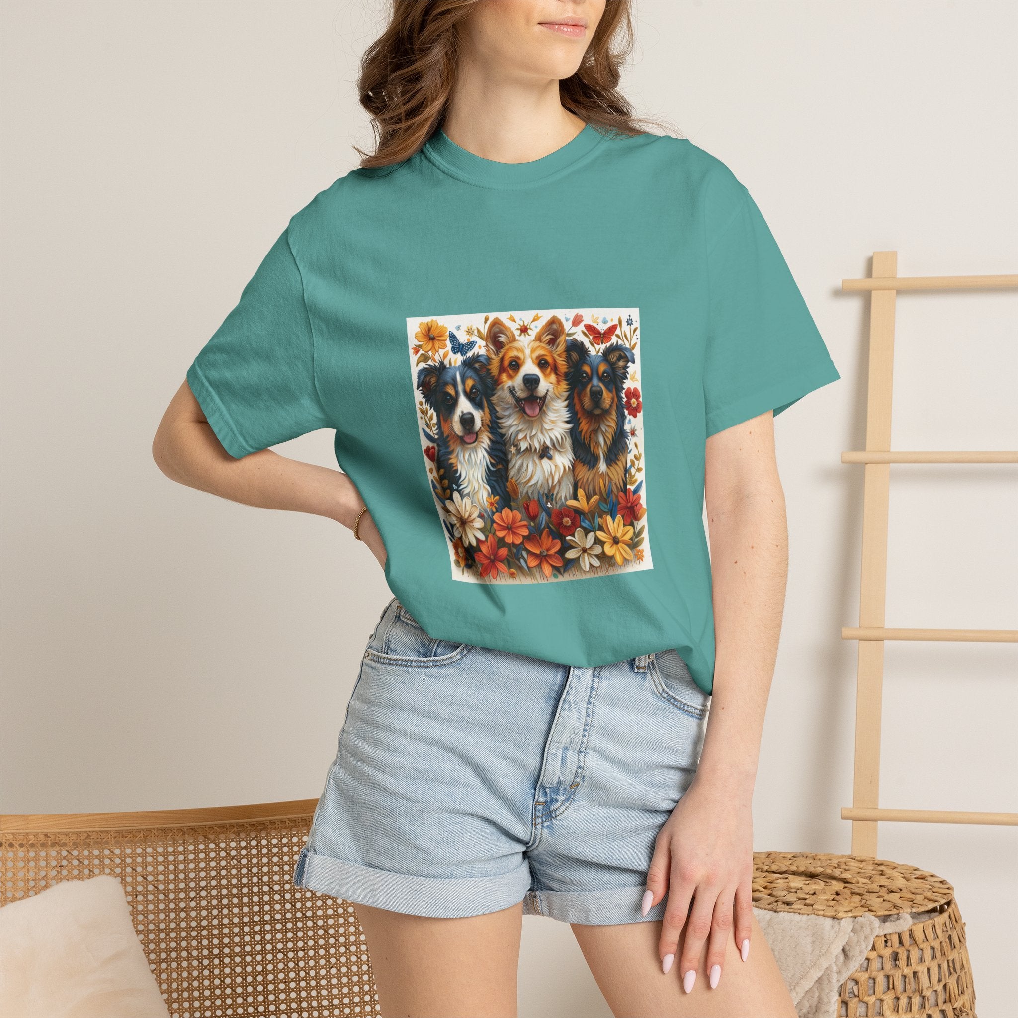 Dog Lover - Floral Three Dogs Tee