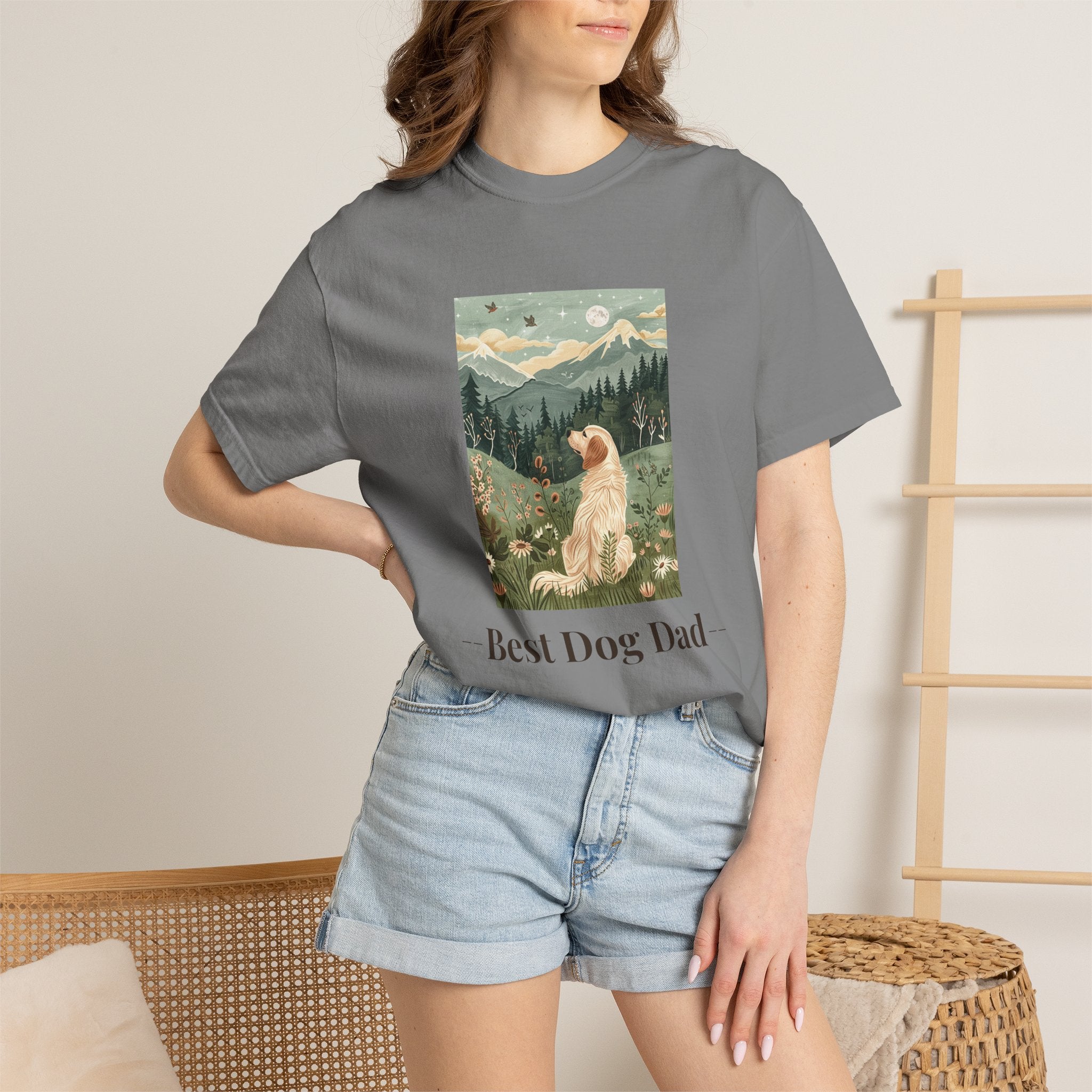 Best Dog Dad - Folk Art Golden Retriever