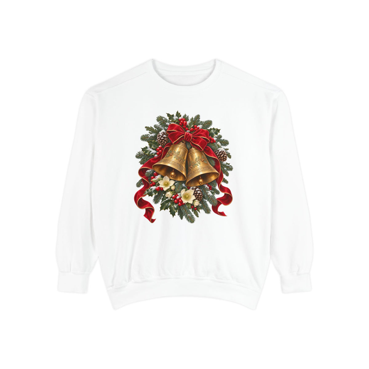 Vintage Christmas bells sweatshirt in White, front view