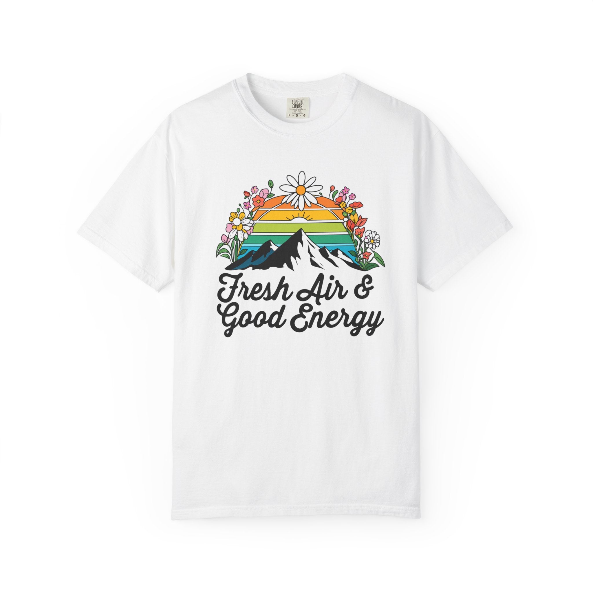 Fresh Air & Good Energy - Retro Sunset Mountain Tee