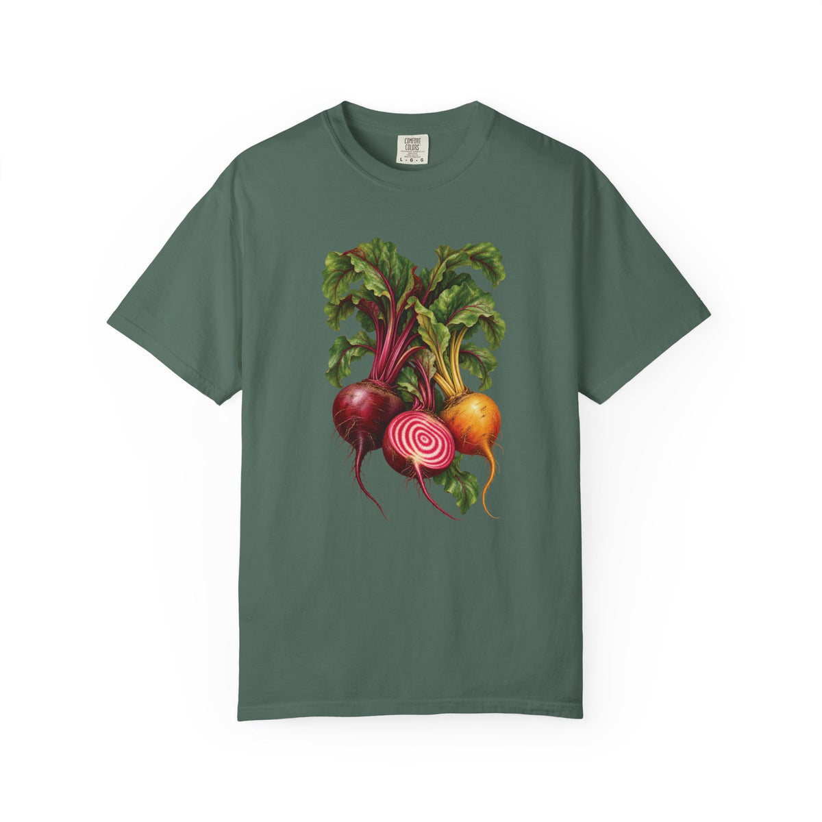Heirloom beet T-shirt in Blue Spruce, front view