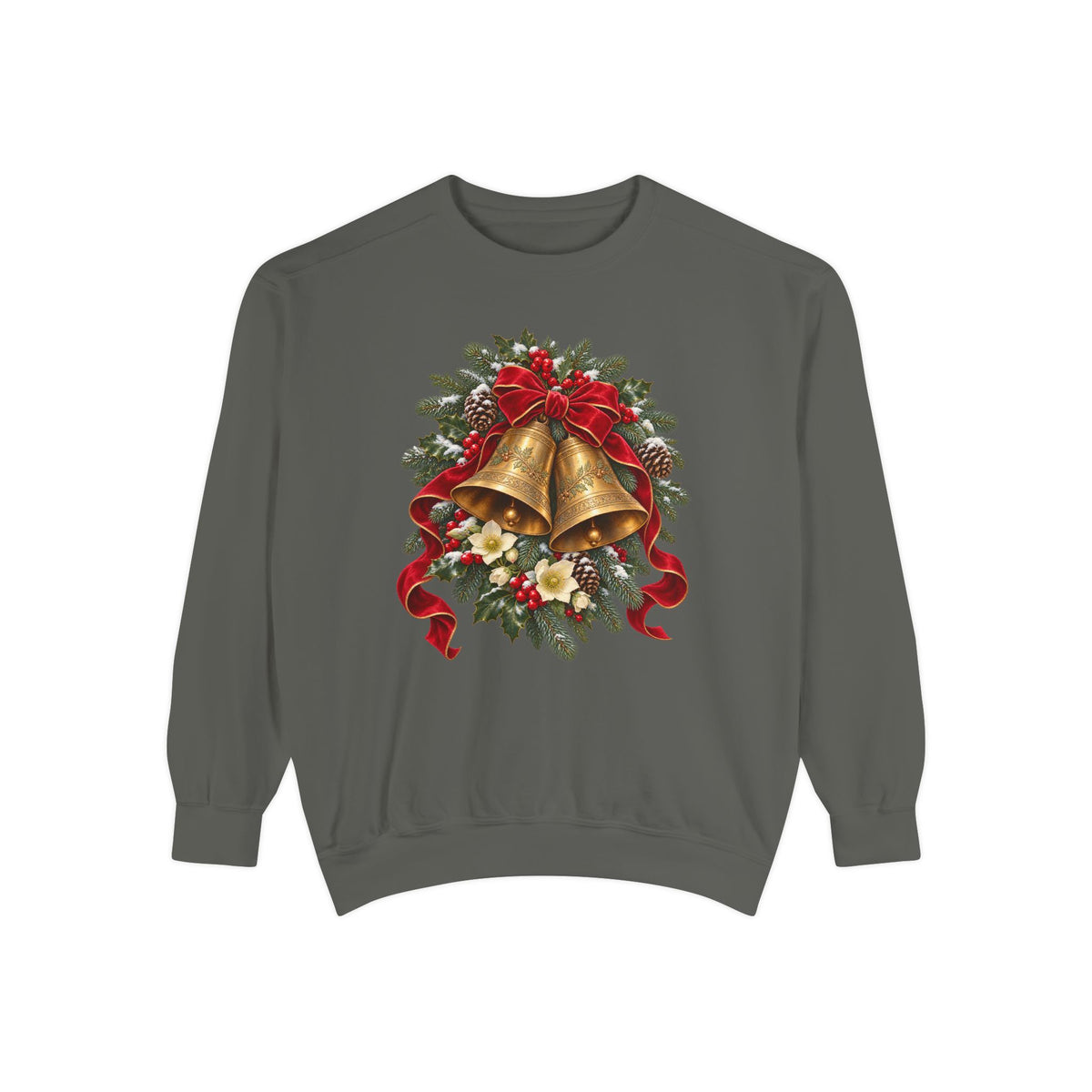 Vintage Christmas bells sweatshirt in Pepper, front view