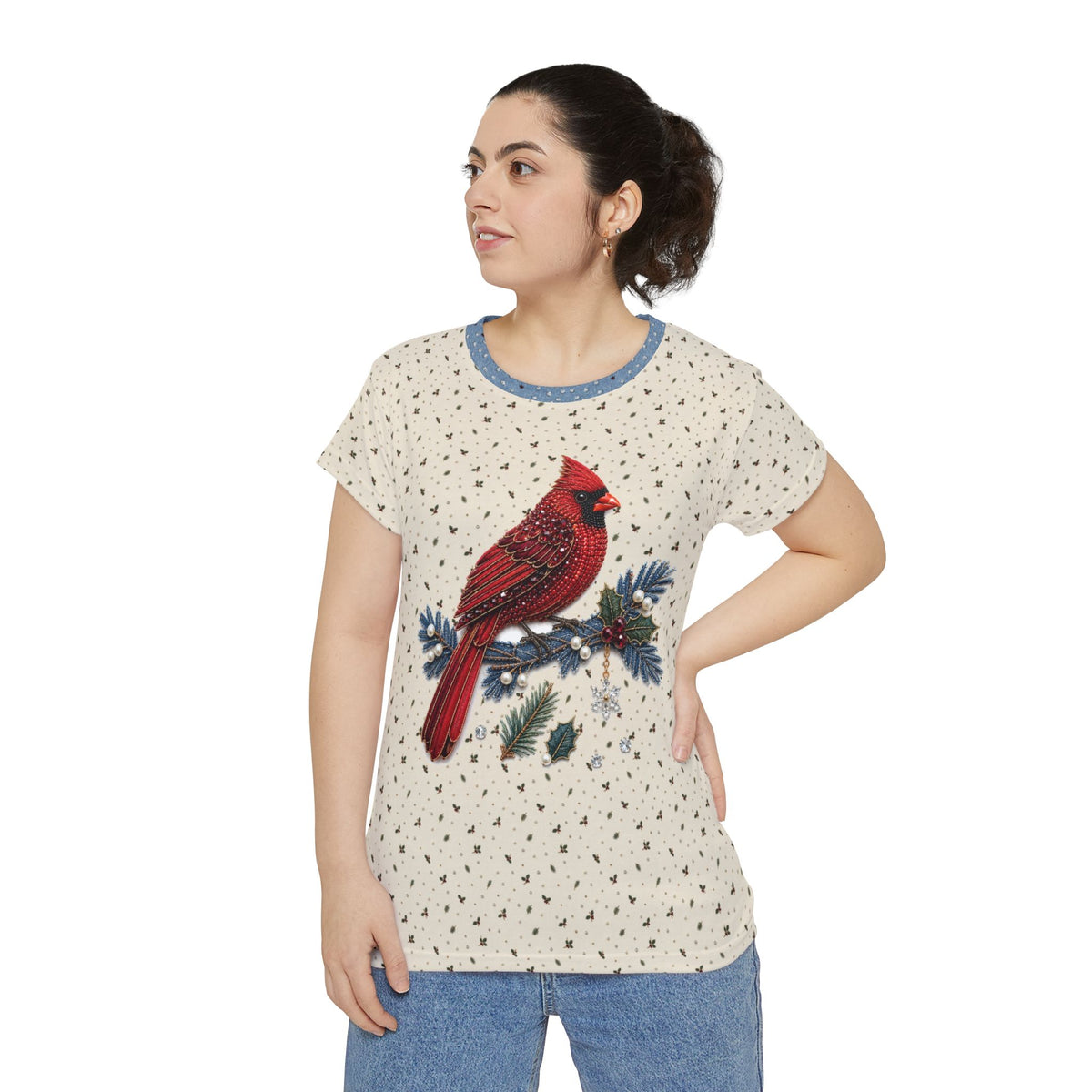 Jeweled Cardinal Women's Short Sleeve Shirt (AOP)