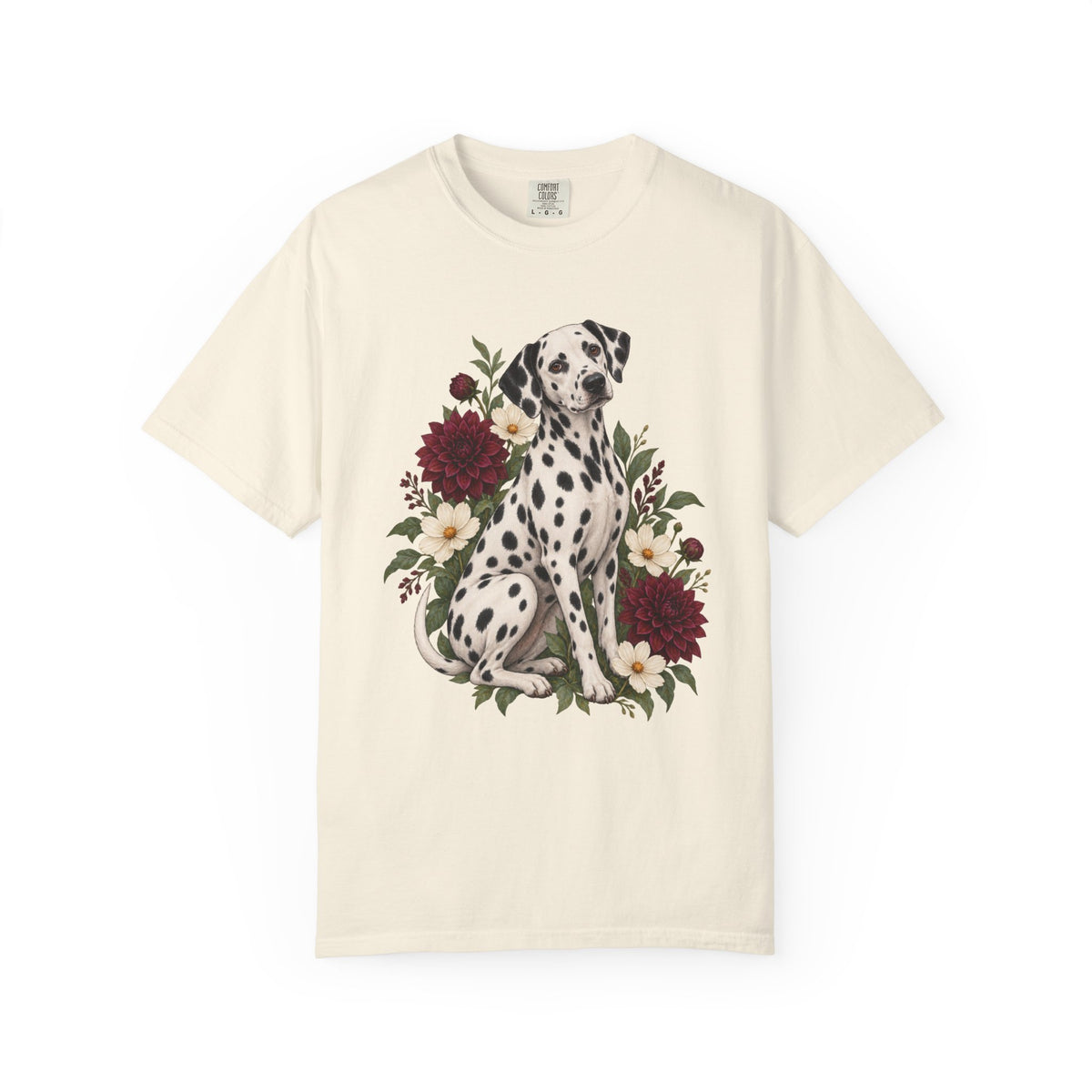 Dalmatian & Dahlia T-Shirt — botanical dog illustration, front print