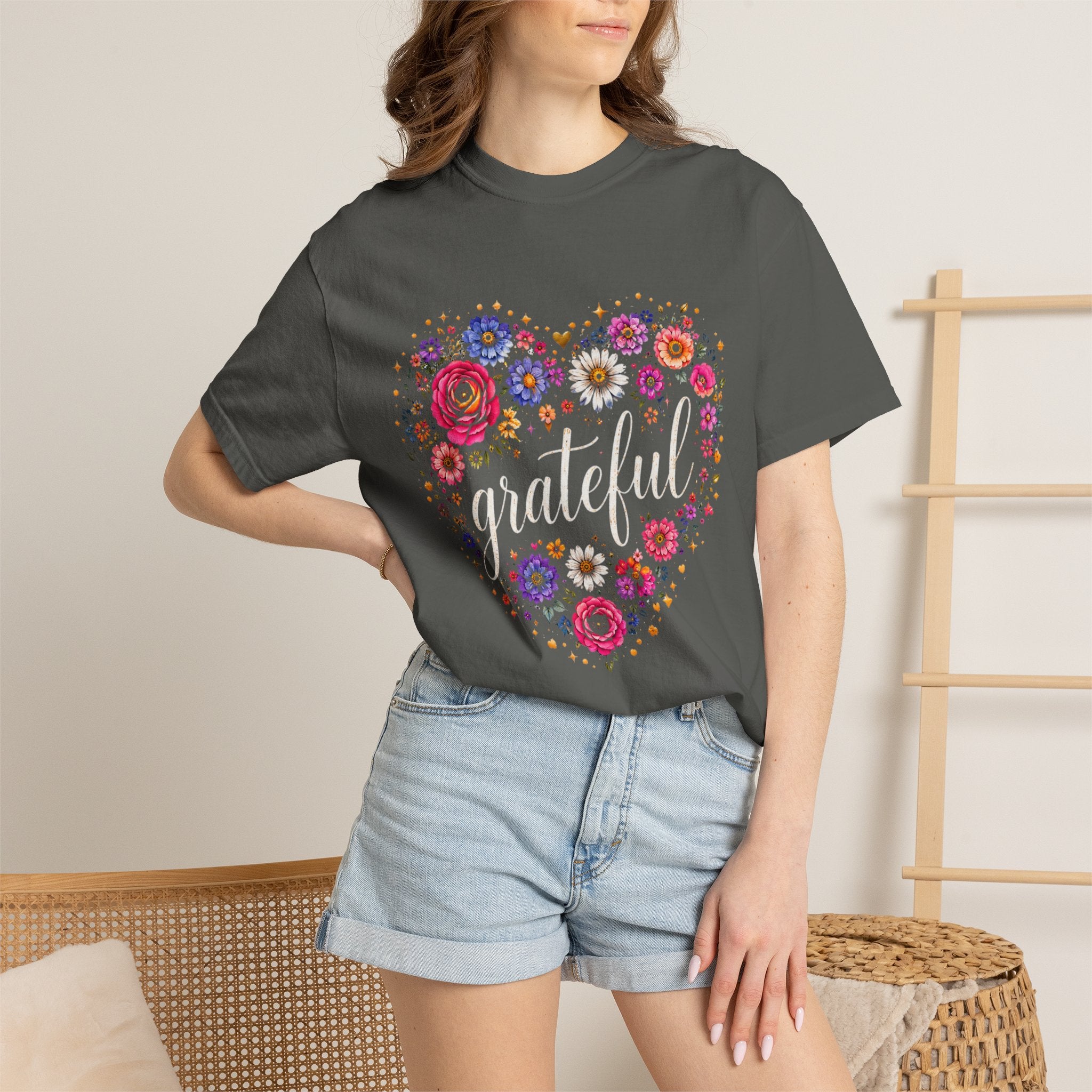 Grateful - Floral Heart Tee
