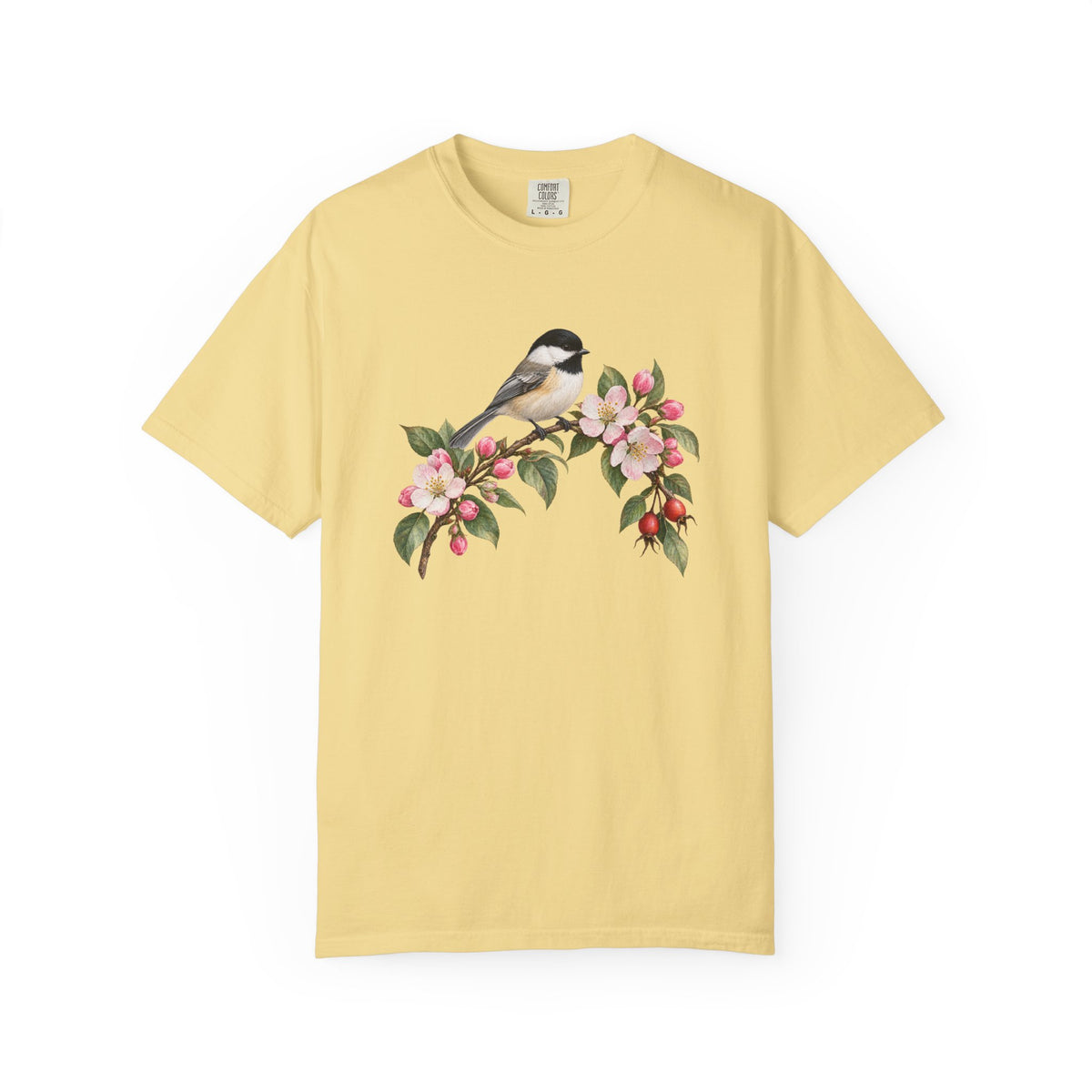 Chickadee & Apple Blossom T-Shirt — Garment-Dyed Cotton