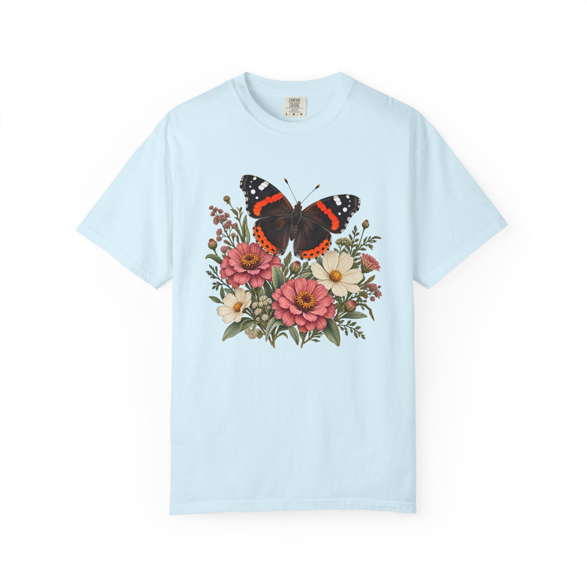 Red Admiral & Zinnia T-Shirt — Garment-Dyed Cotton