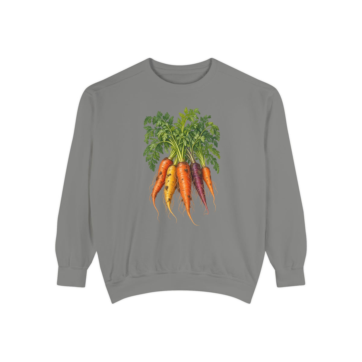 Heirloom carrot sweatshirt in Grey, front view