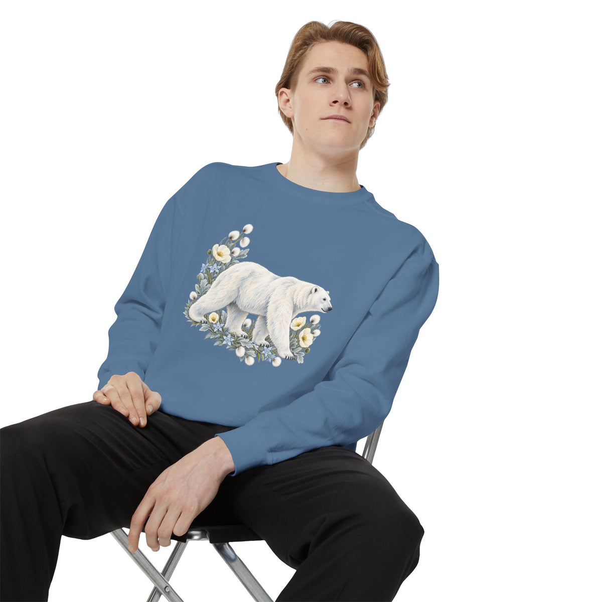 Polar Bear & Arctic Blooms Sweatshirt — Garment-Dyed Fleece
