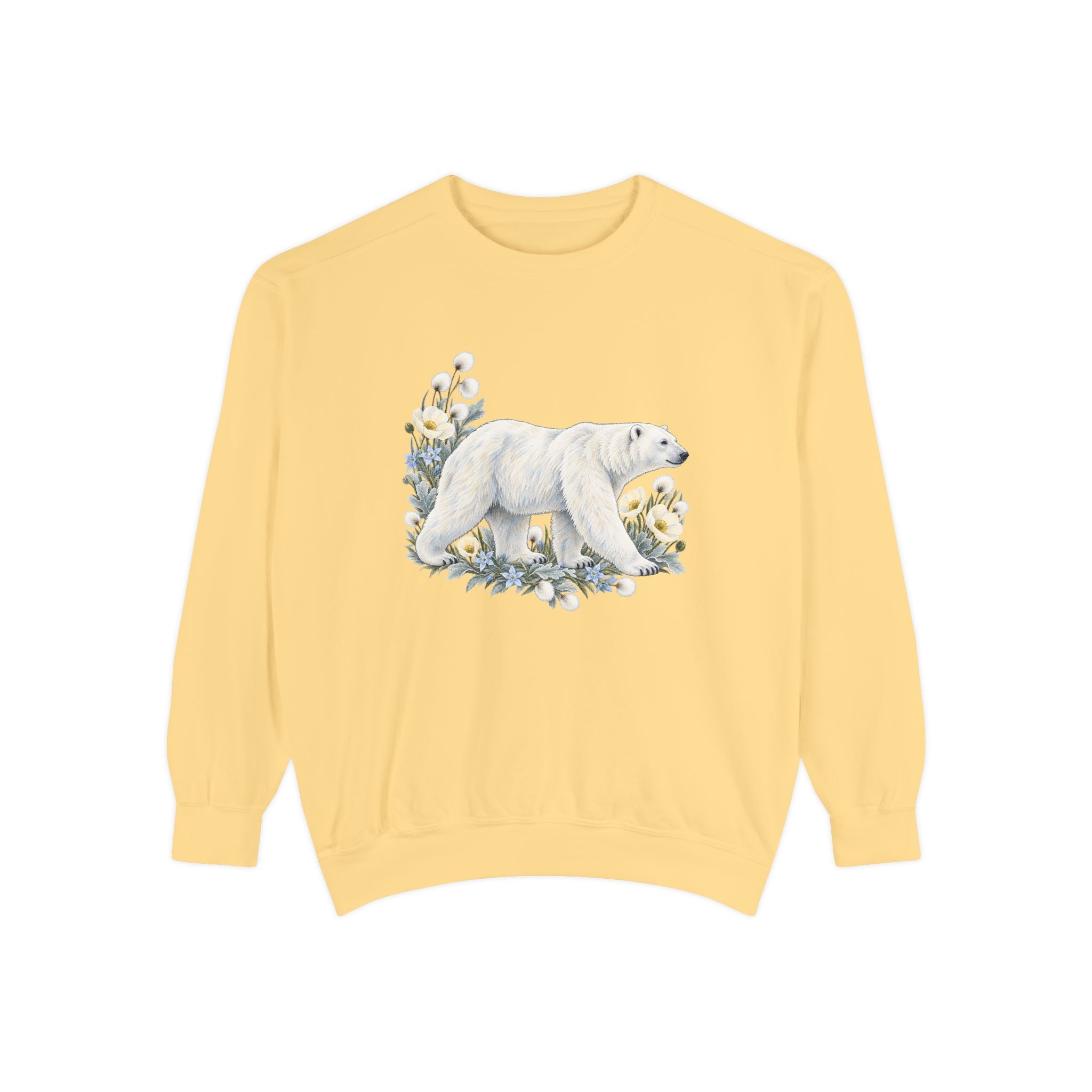 Polar Bear & Arctic Blooms Sweatshirt — Garment-Dyed Fleece