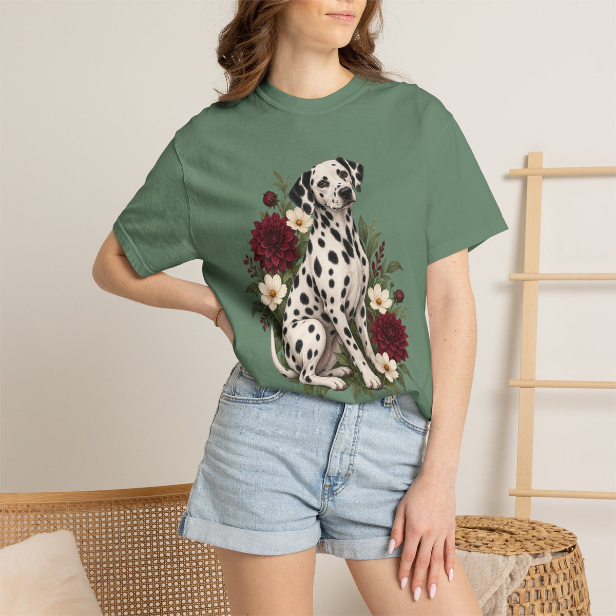 Dalmatian & Dahlia T-Shirt — Garment-Dyed Cotton