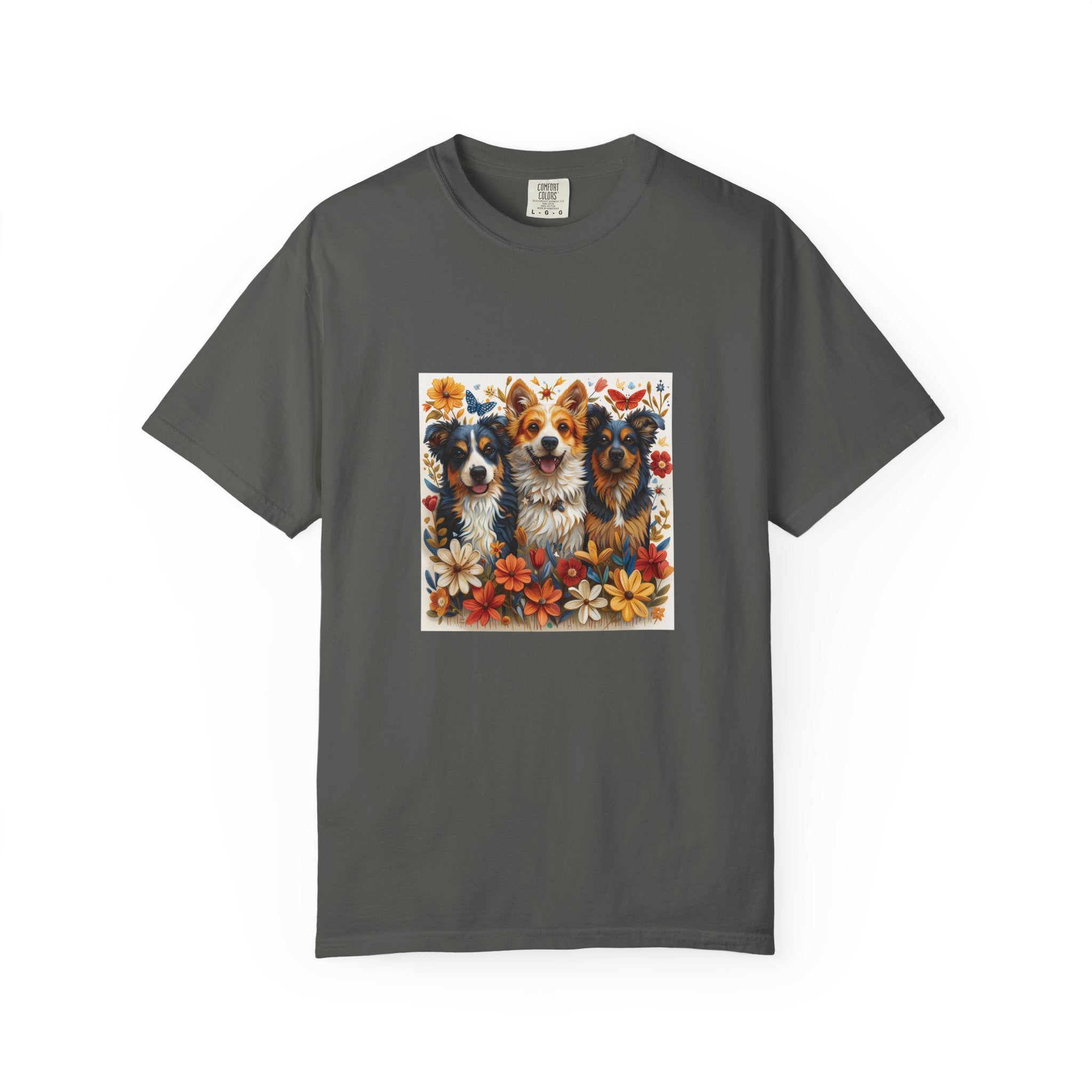 Dog Lover floral three dogs tee alternate color