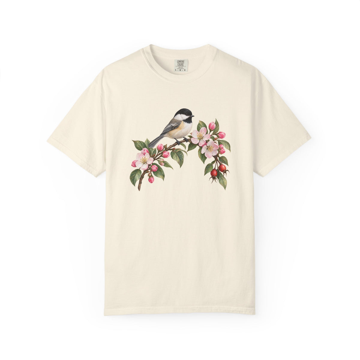 Chickadee & Apple Blossom T-Shirt — Garment-Dyed Cotton