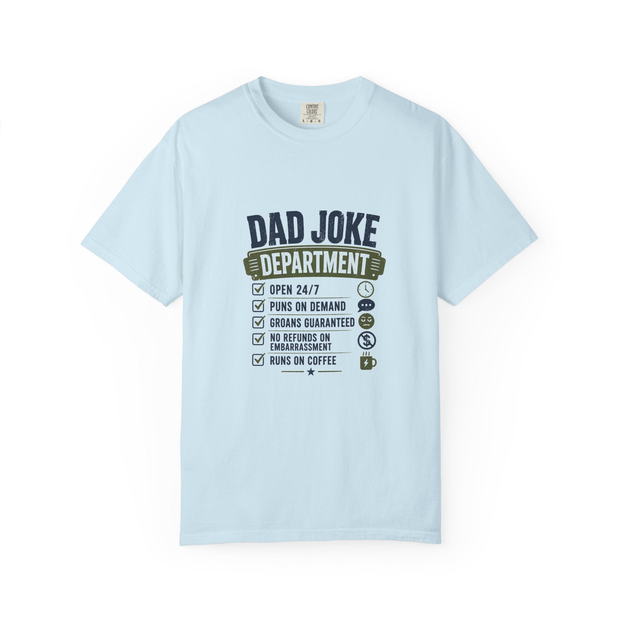 Dad Joke Department puns on demand shirt on model