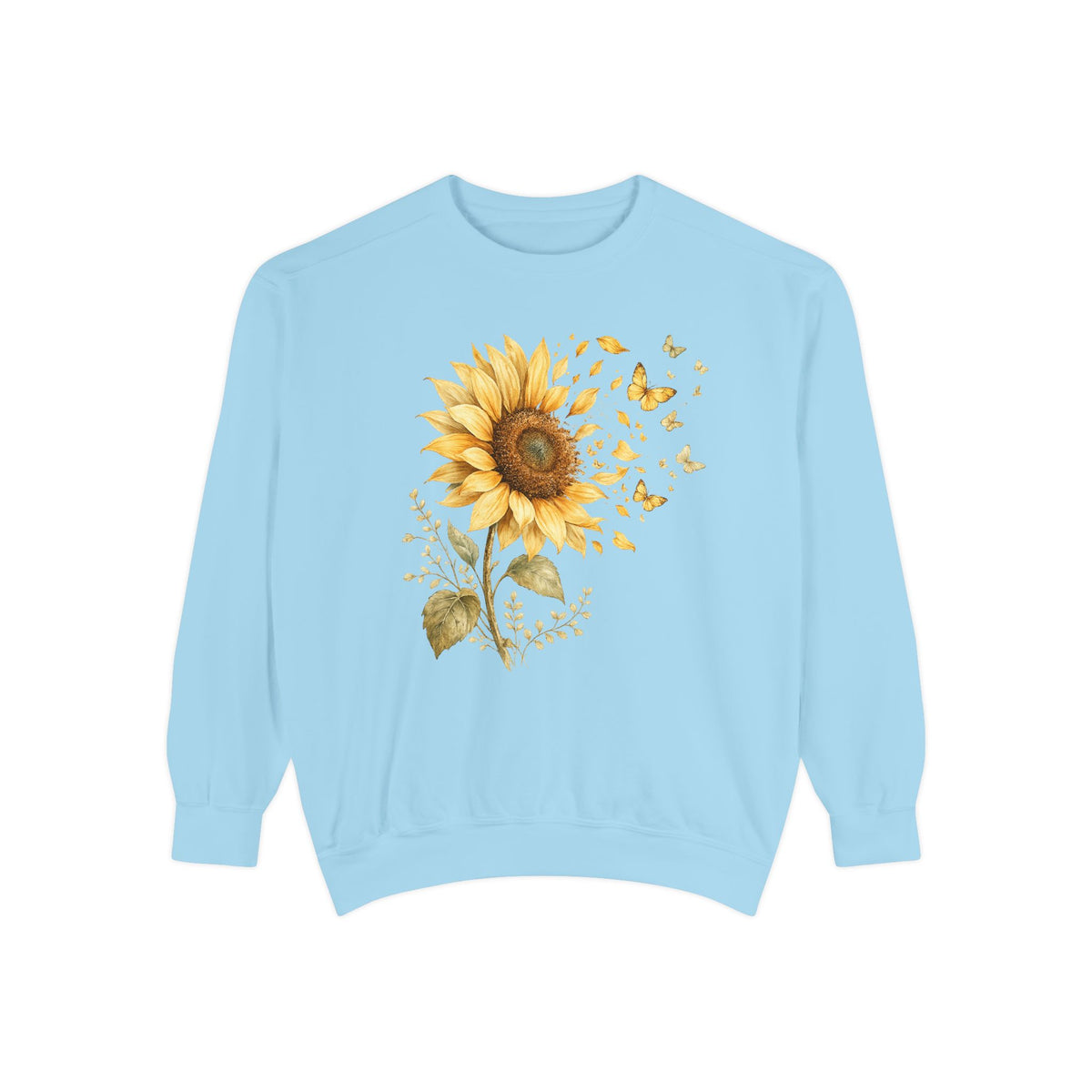 Sunflower butterfly sweatshirt in Chambray, front view