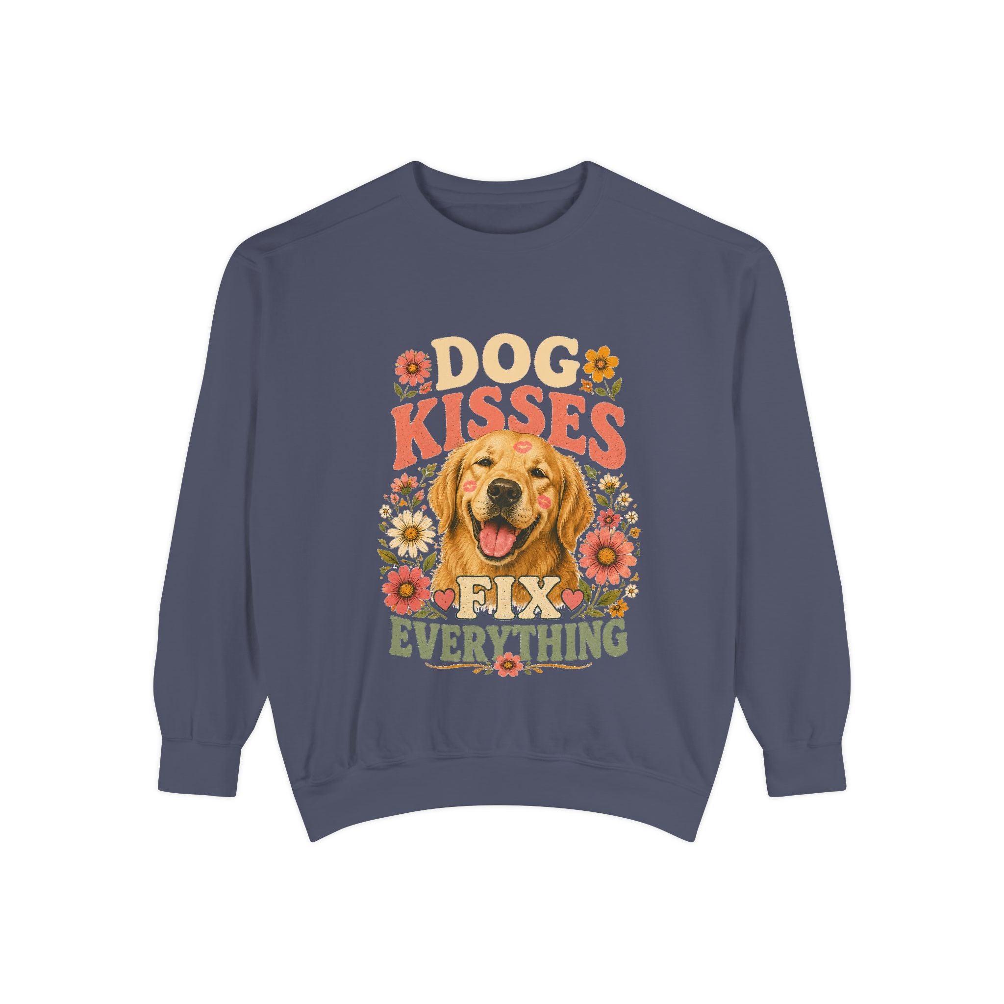 Dog Kisses Fix Everything Comfort Colors Sweatshirt – Retro Dog Lover Crewneck