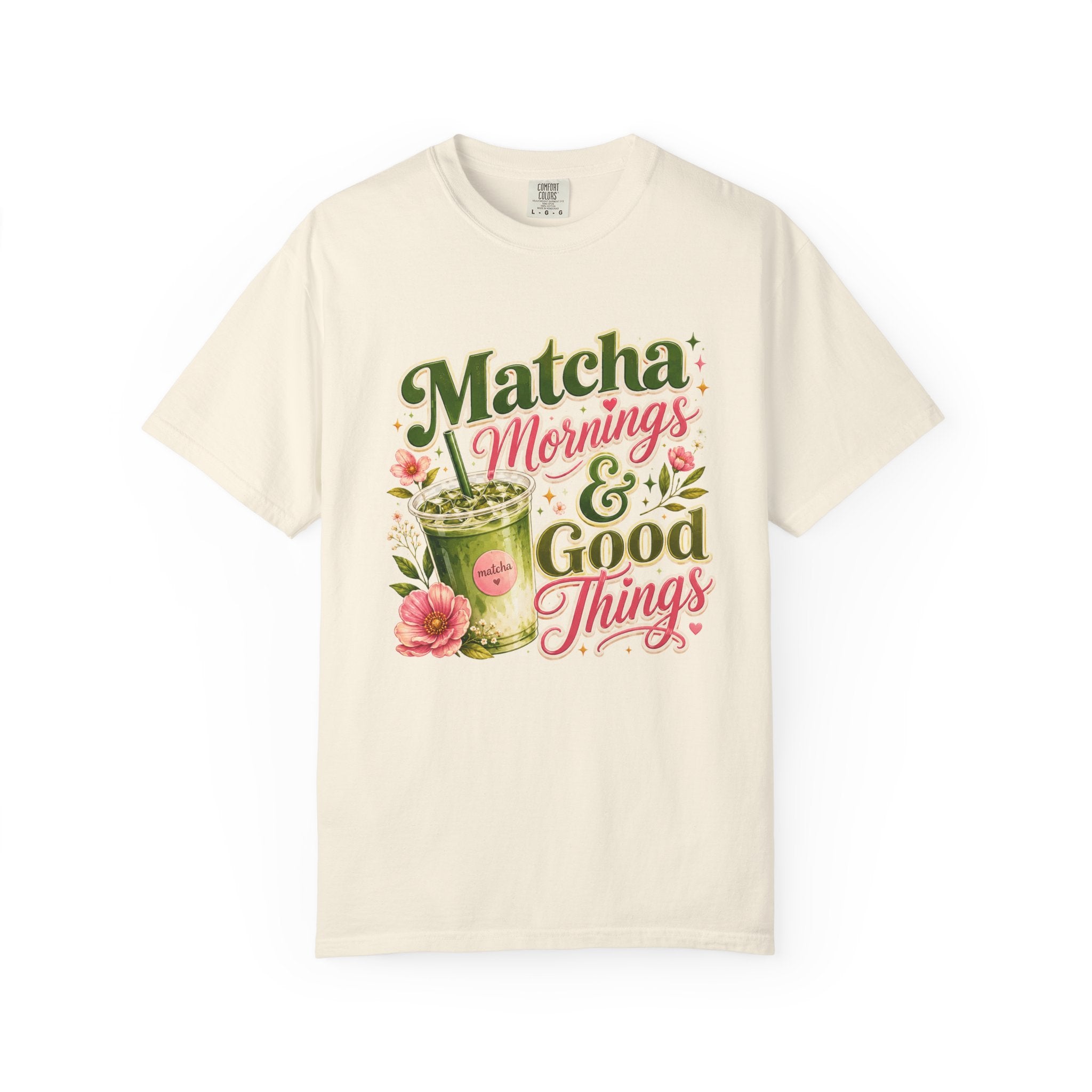 Matcha Mornings iced matcha shirt lifestyle mockup