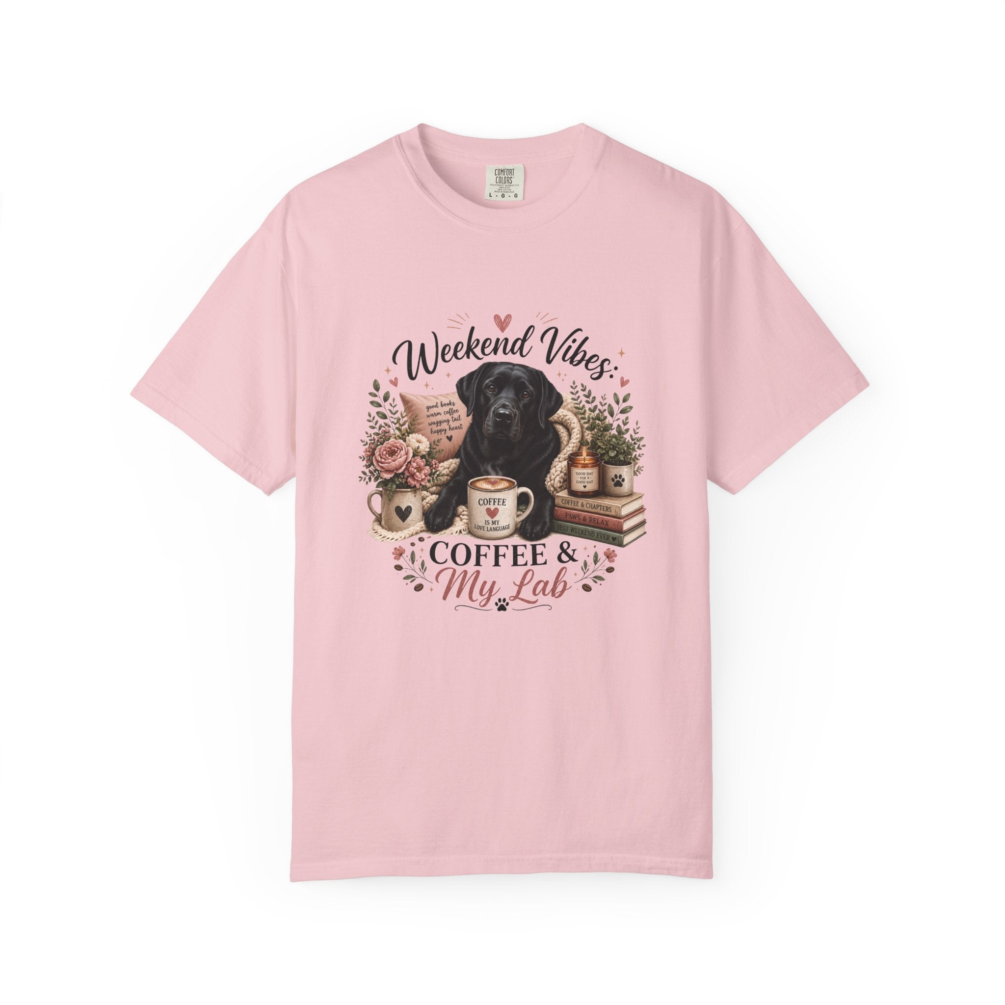 Weekend Vibes Coffee and My Lab Comfort Colors Shirt, Black Lab Mom Gift, Labrador Tee, Coffee Dog Lover, Cozy Dog Mom Shirt