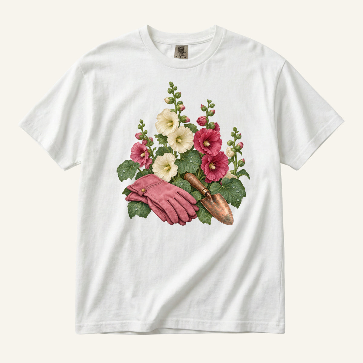 Gardening T-Shirt in White — a gardener gift on garment-dyed cotton, sizes S to 4XL